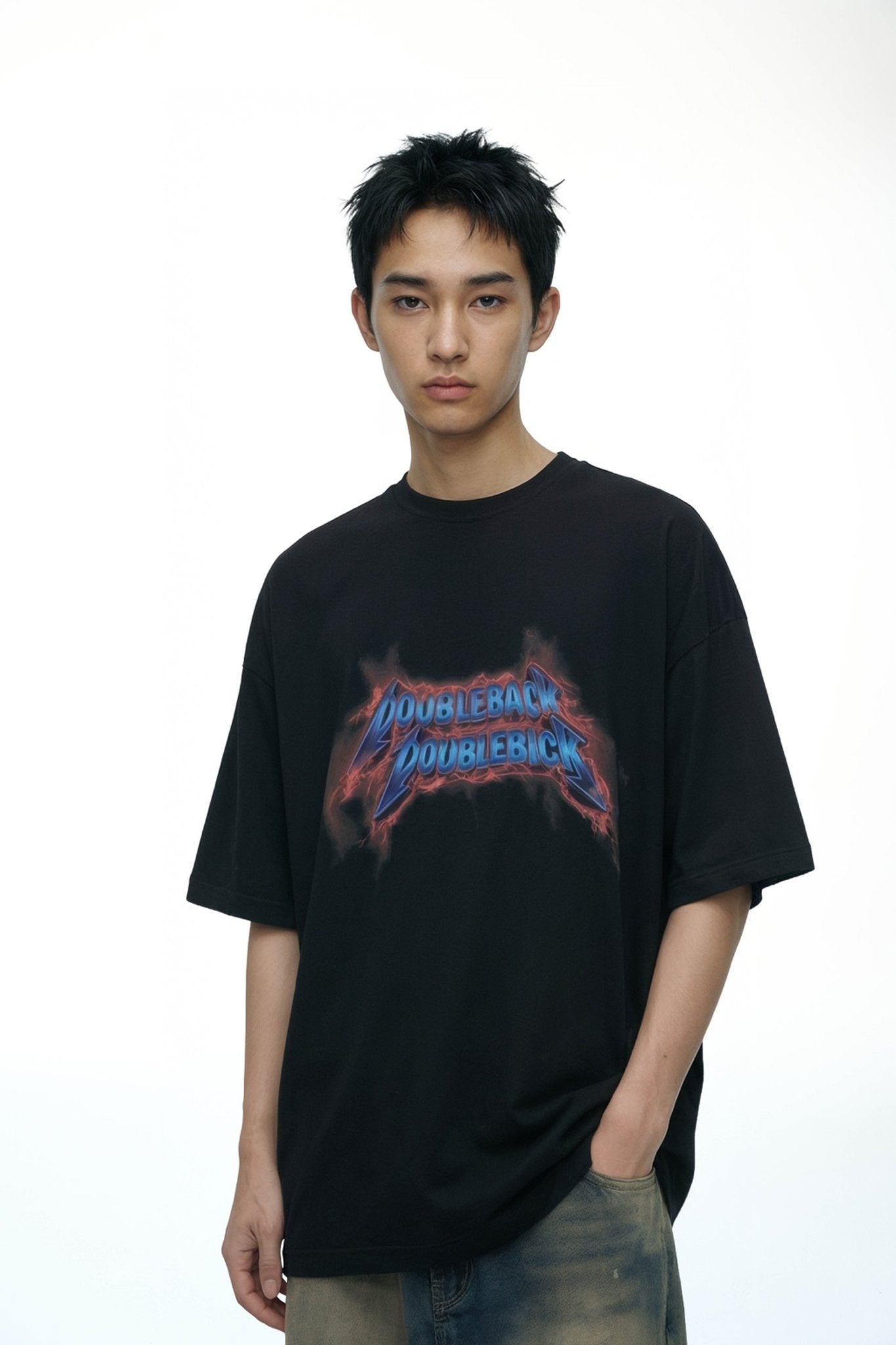 DOUBLE BACK Thunder Logo T-Shirt Oversized
