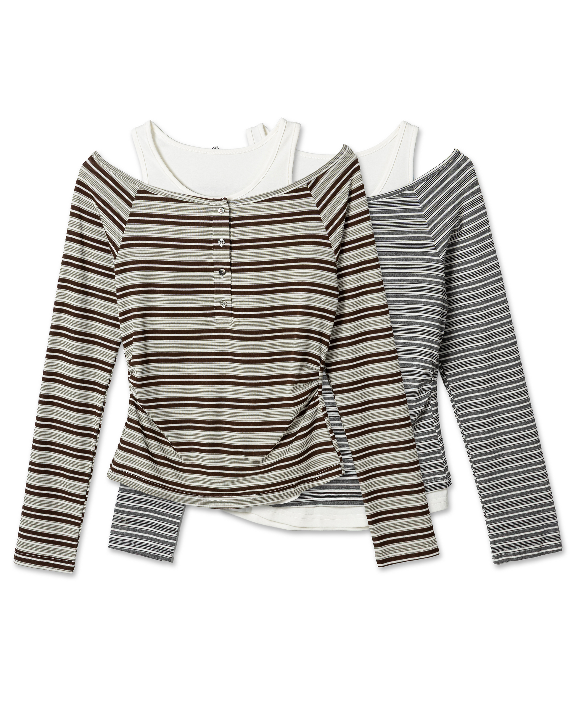 Modern Double-Layer Striped Ribbed Top