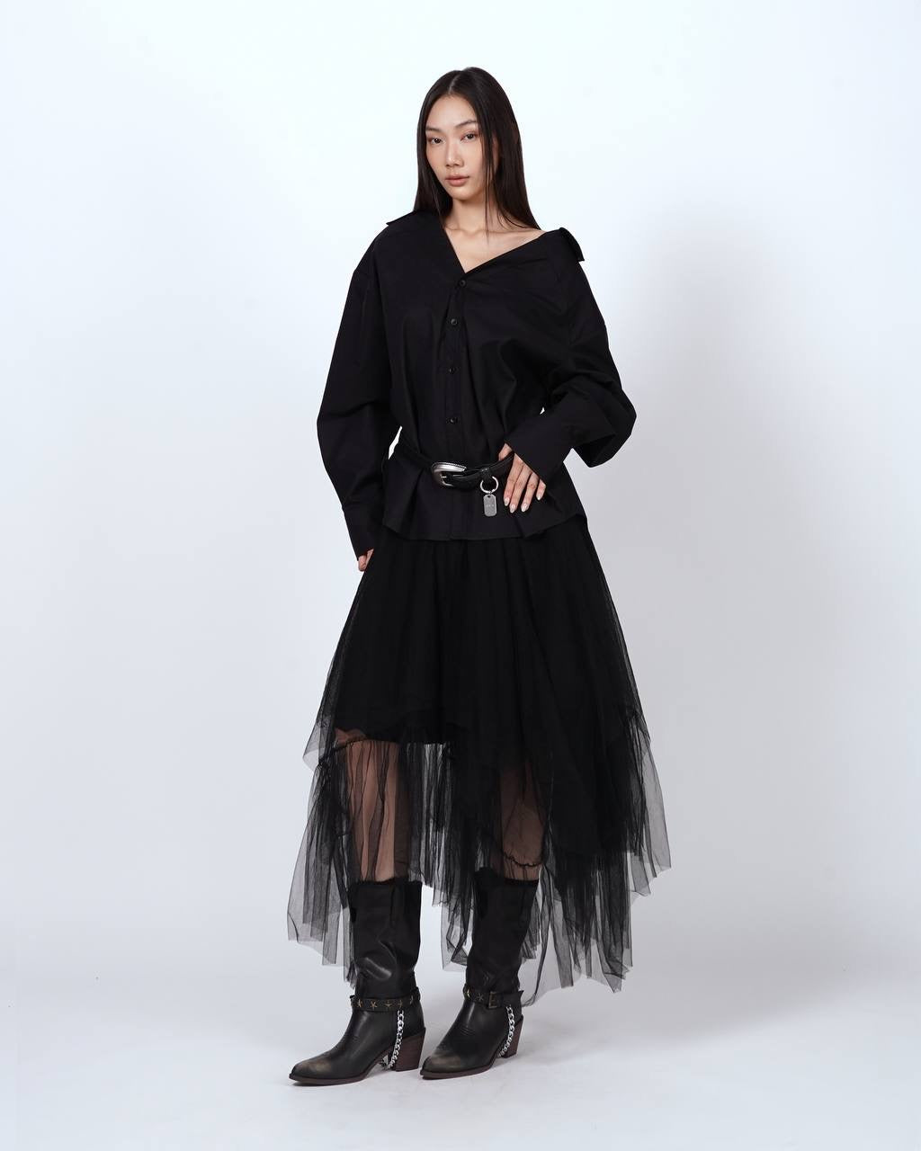 Asymmetric Layered Tulle Skirt