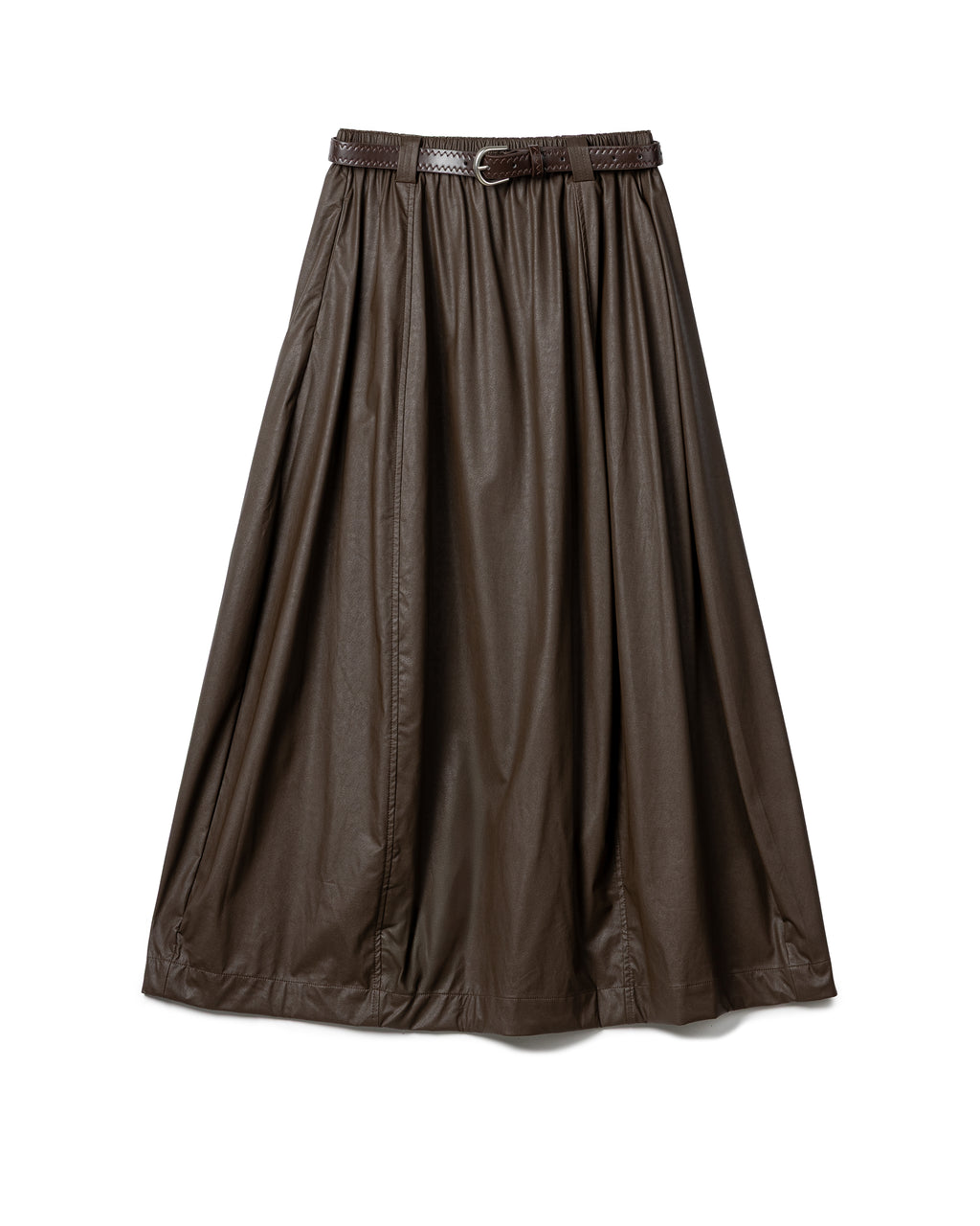 Elegantly Gathered Coated Maxi Skirt