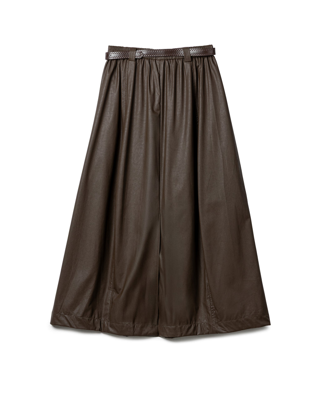 Elegantly Gathered Coated Maxi Skirt