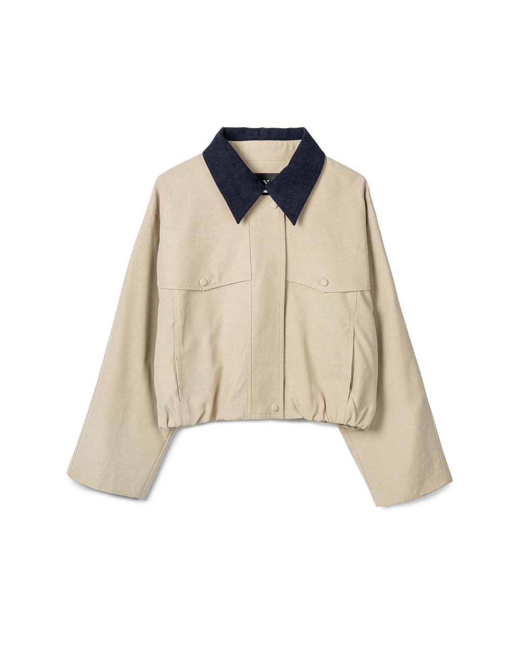 Contrast-Collar Cropped Blouson Jacket