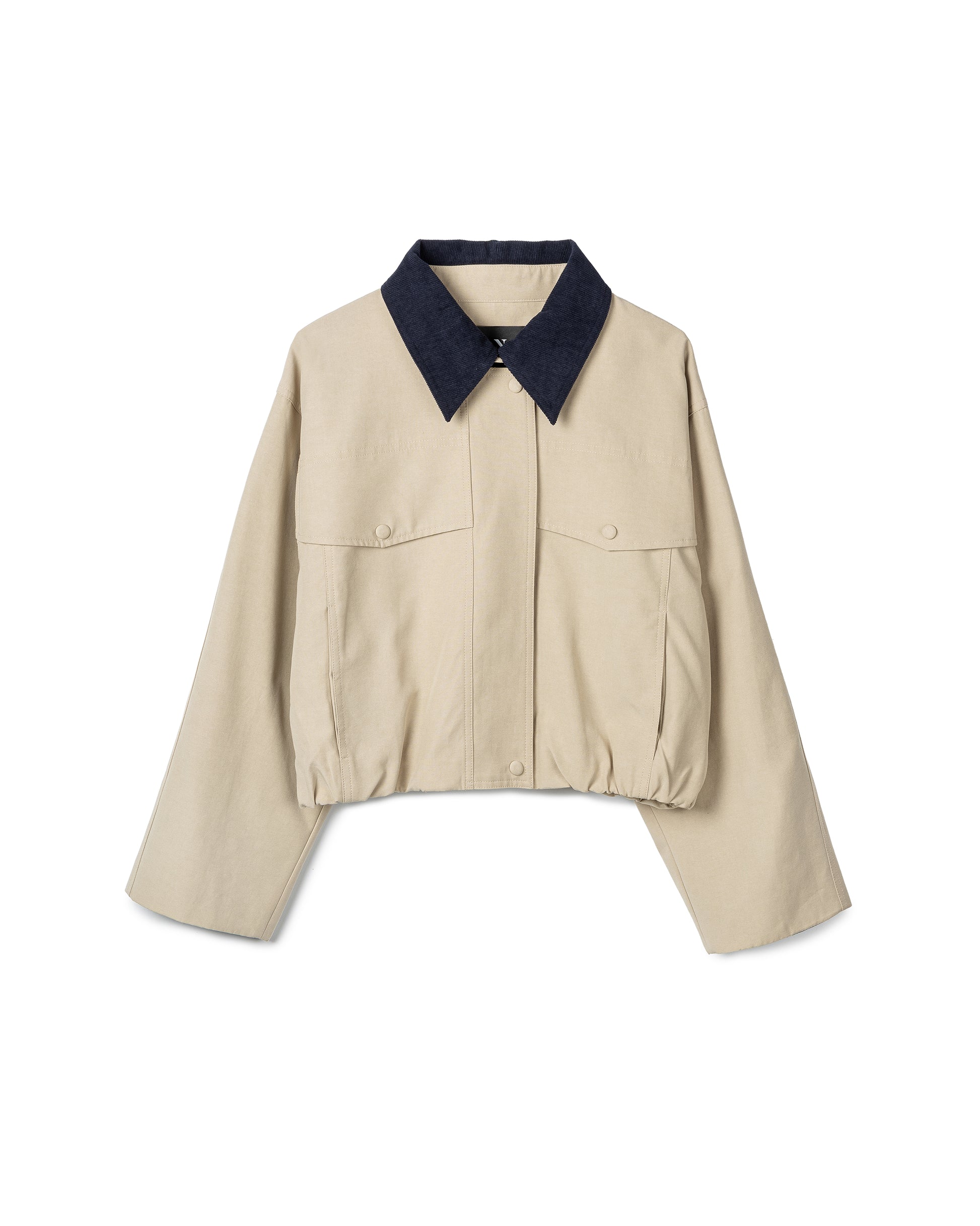 Contrast-Collar Cropped Blouson Jacket