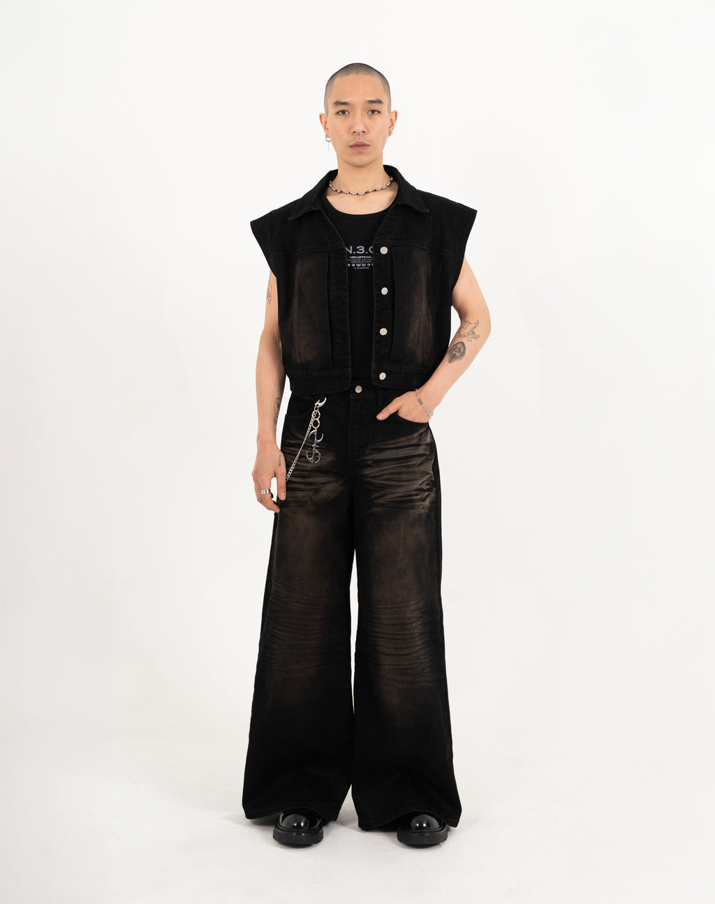 N E O CH.2 Faded Wrinkle Wide Leg Pant