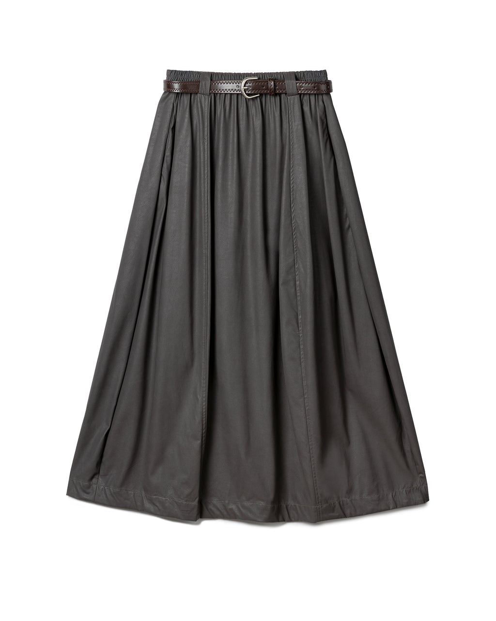 Elegantly Gathered Coated Maxi Skirt