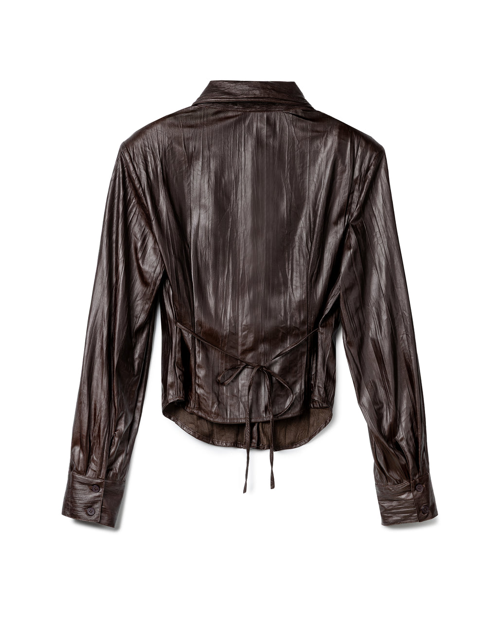 Ruched Patent-Finish Leather Shirt