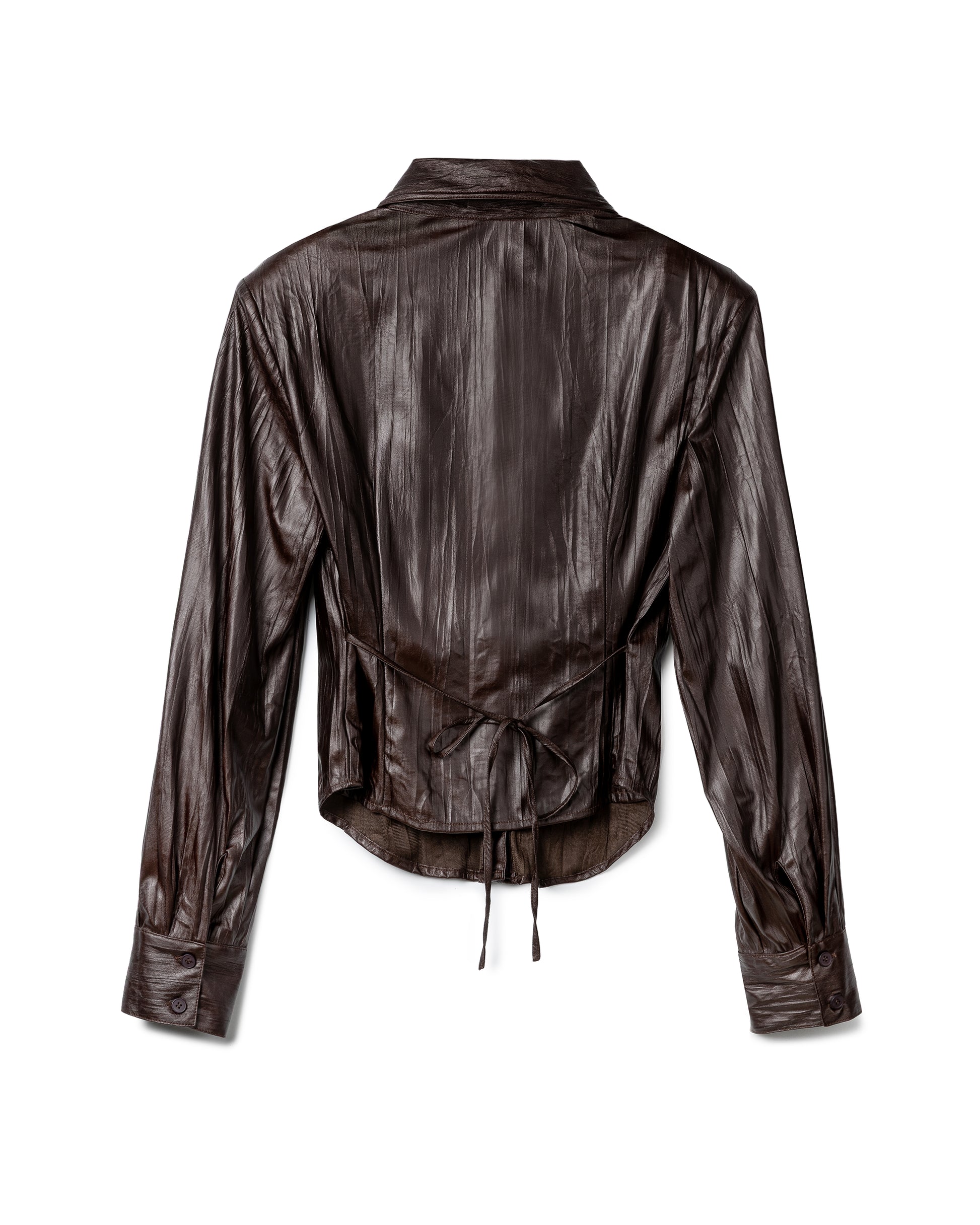 Ruched Patent-Finish Leather Shirt