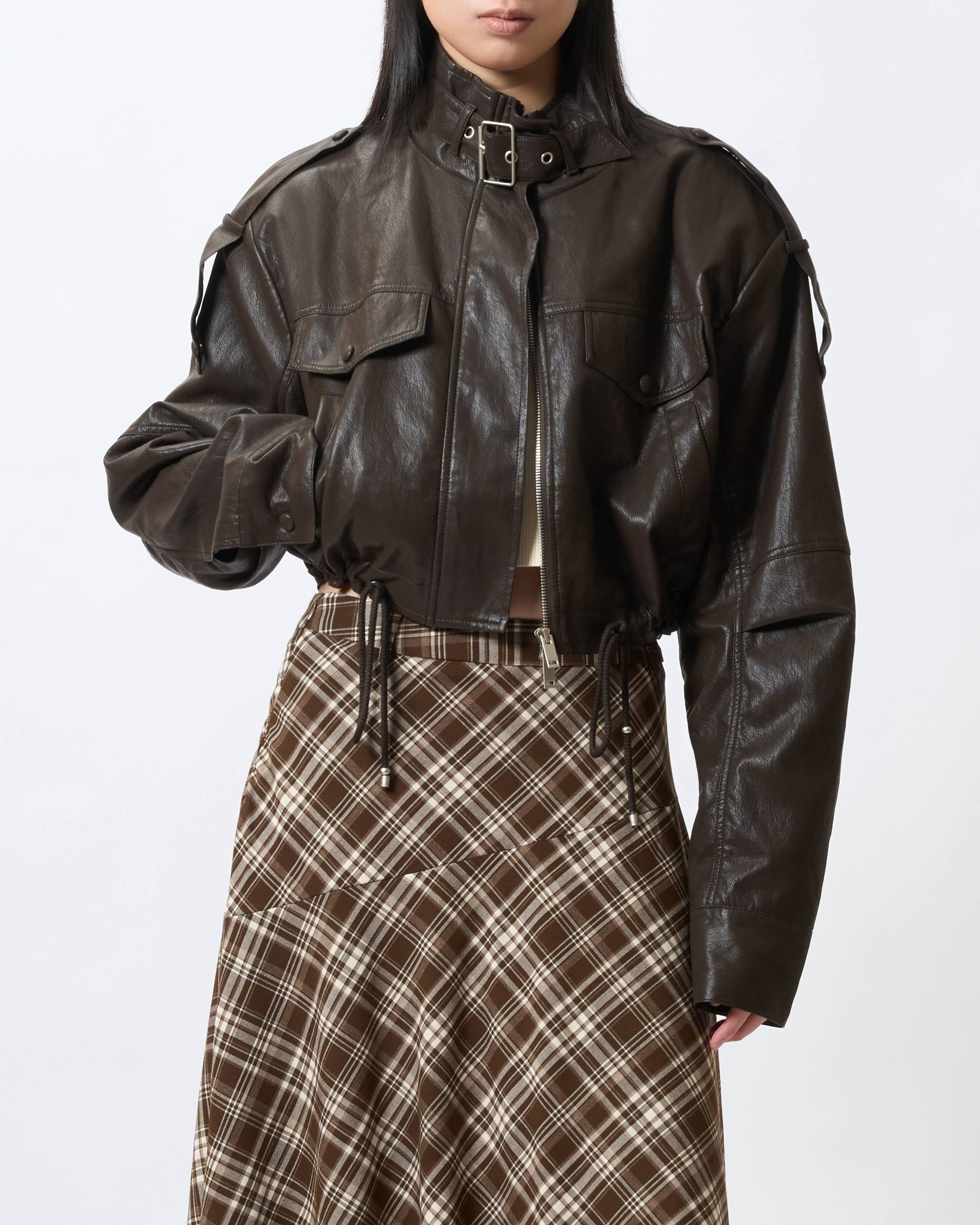 Asymmetric Fringed Plaid Skirt