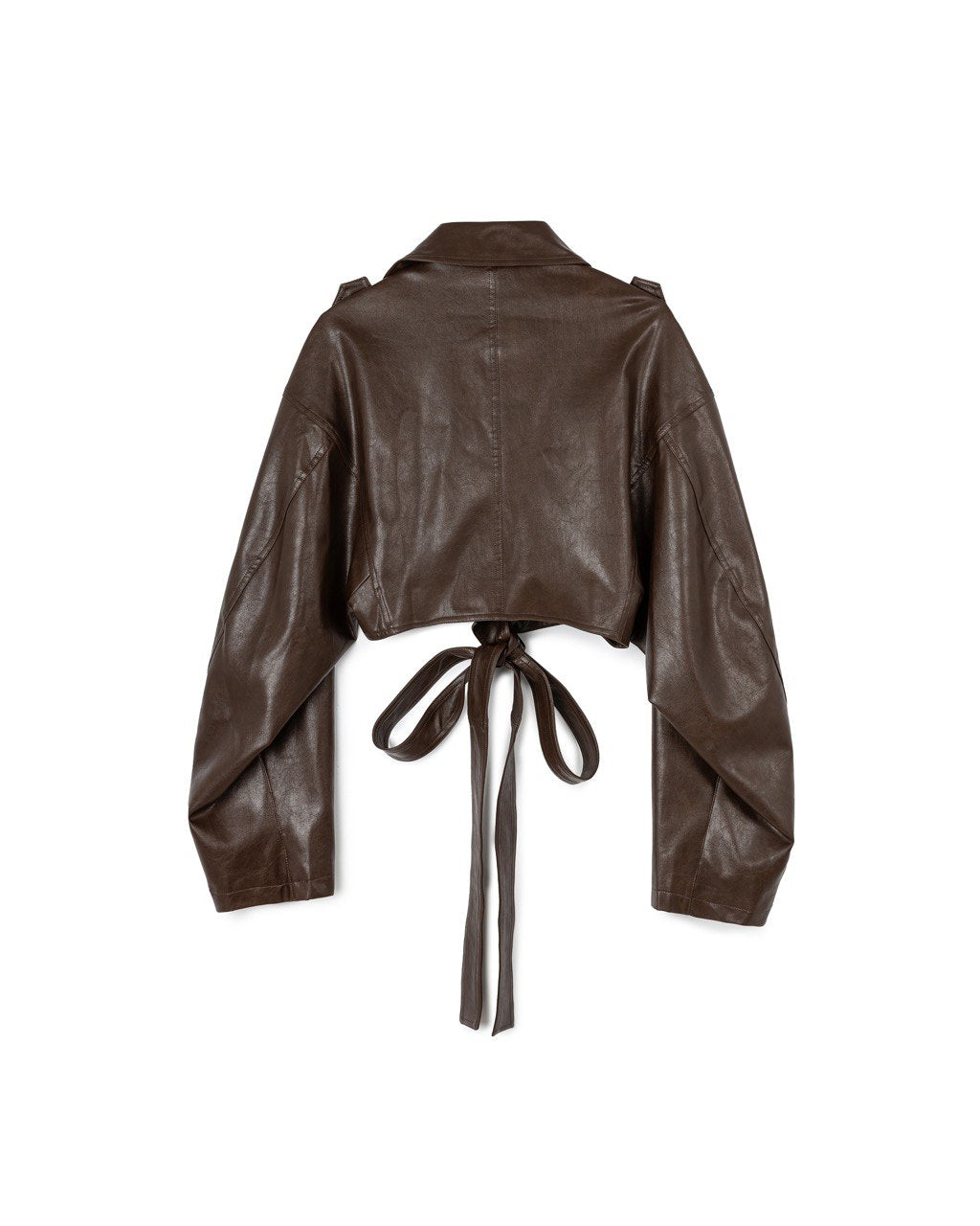 Cropped Faux Leather Belted Jacket