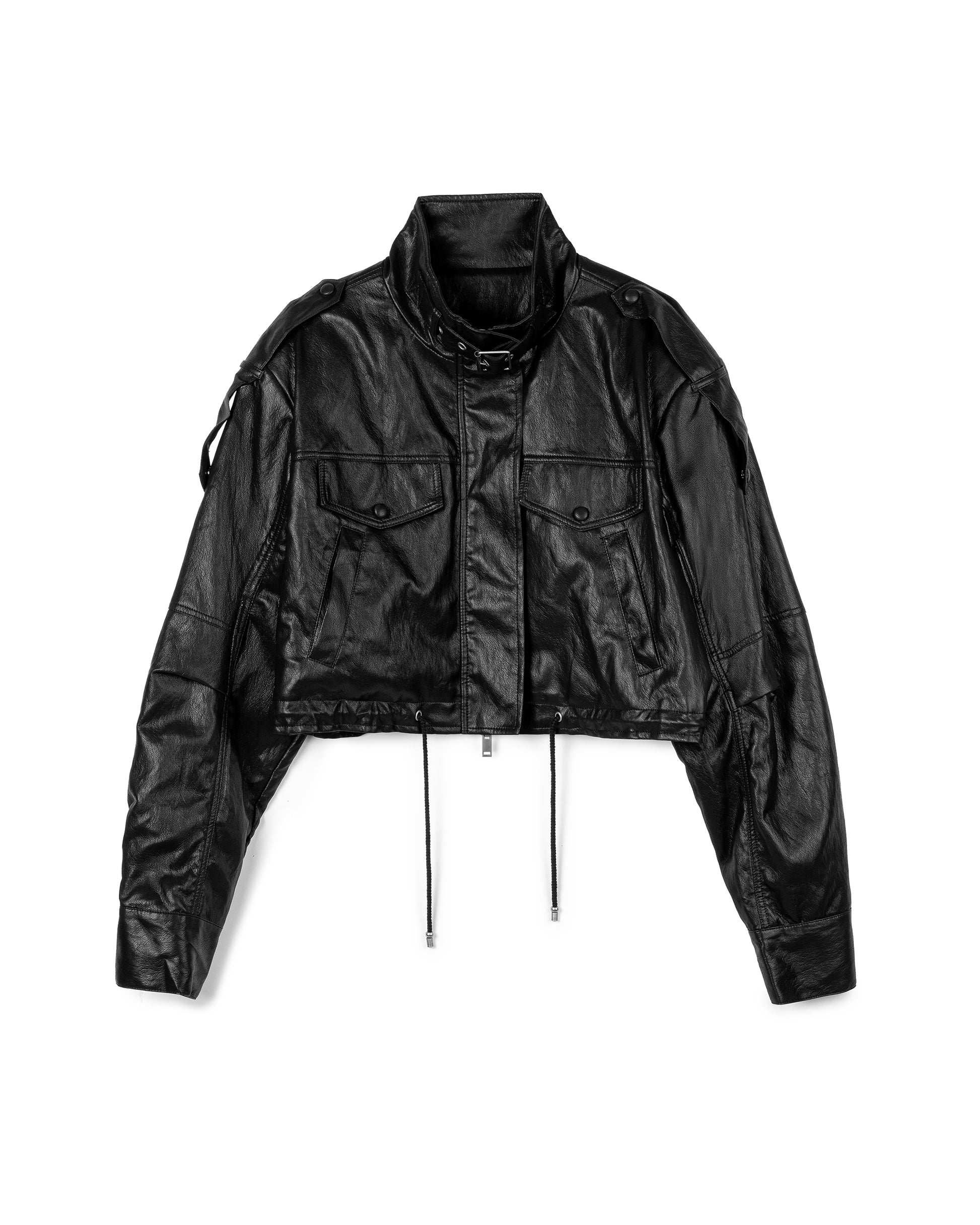 Distressed Faux-Leather Biker Jacket