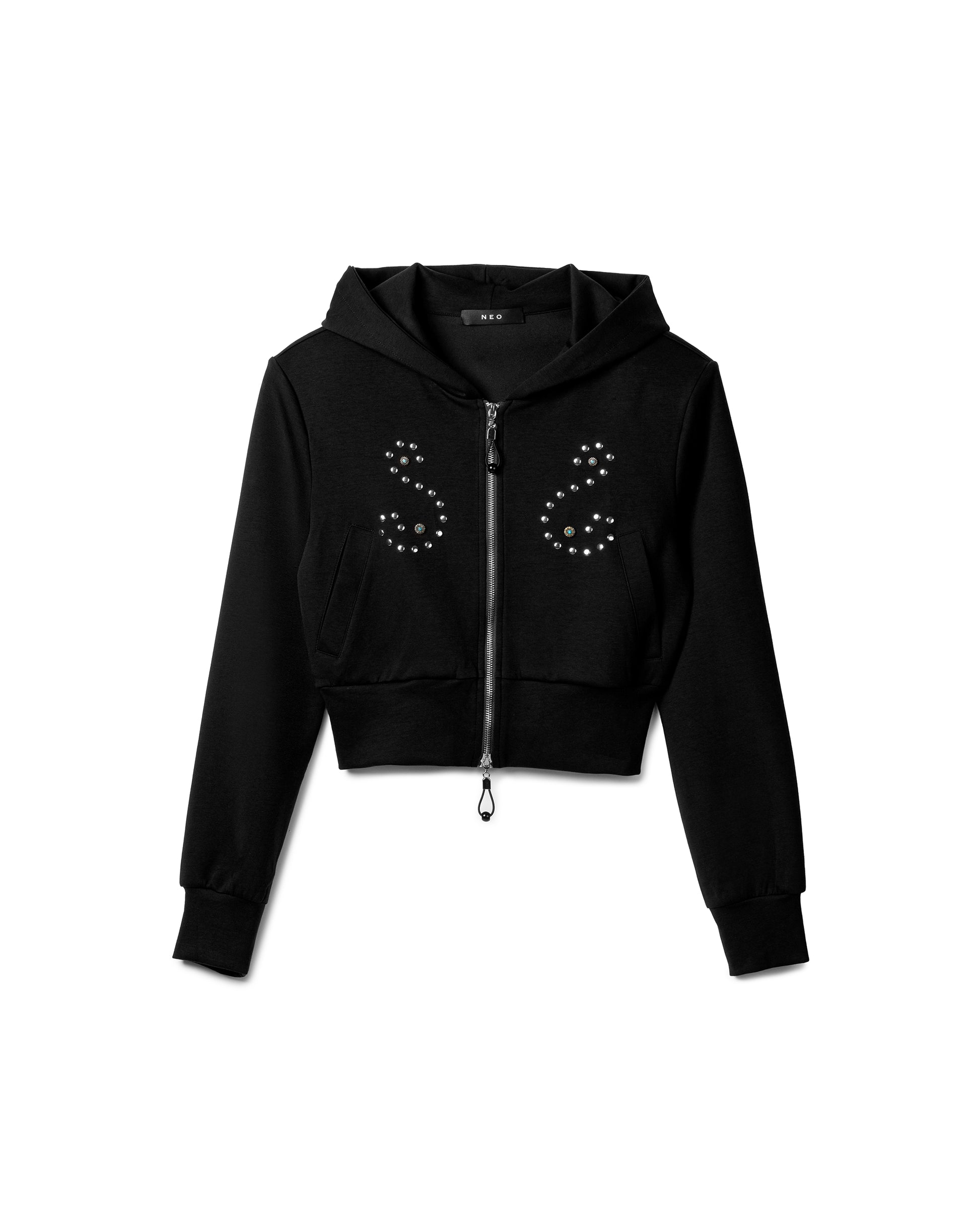 Cropped Studded Hoodie Set