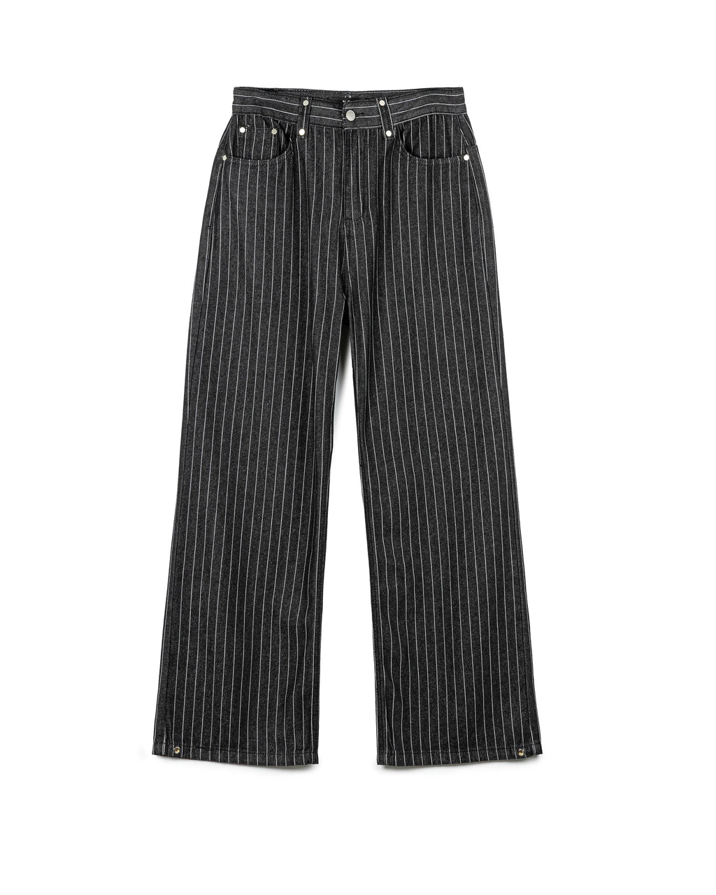 Structured Striped Denim Wide-Leg Pants