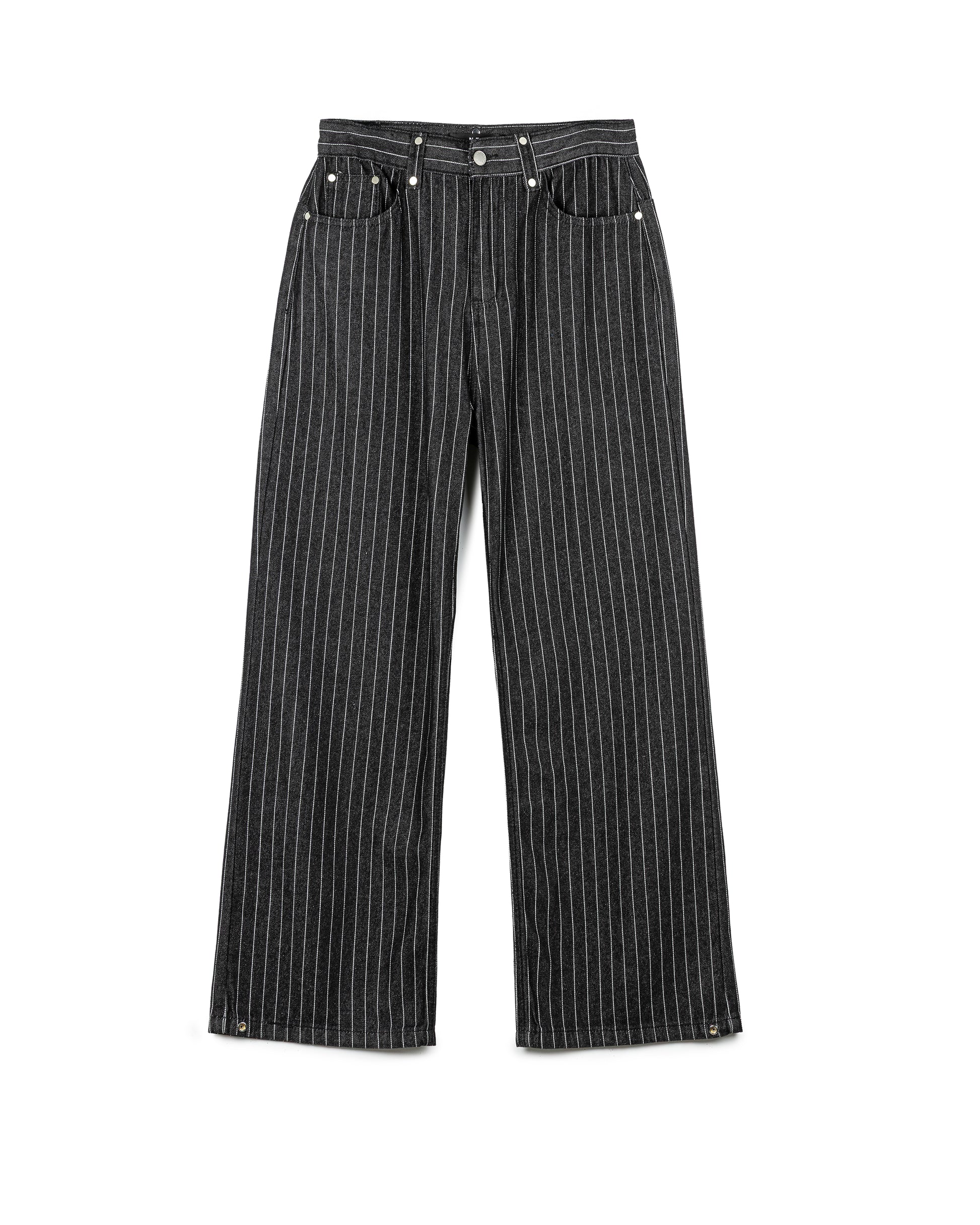 Structured Striped Denim Wide-Leg Pants