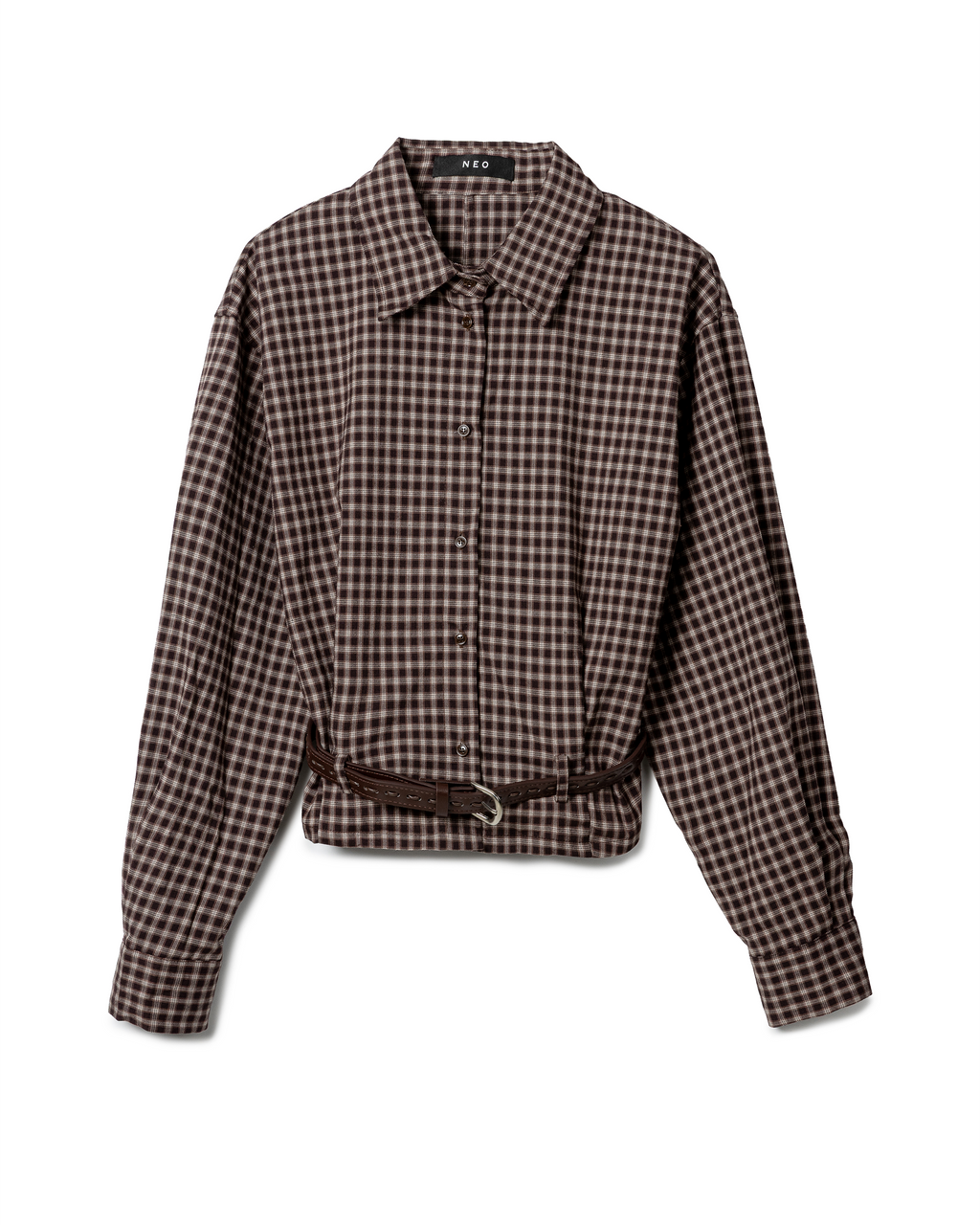 Tailored Plaid Belted Shirt