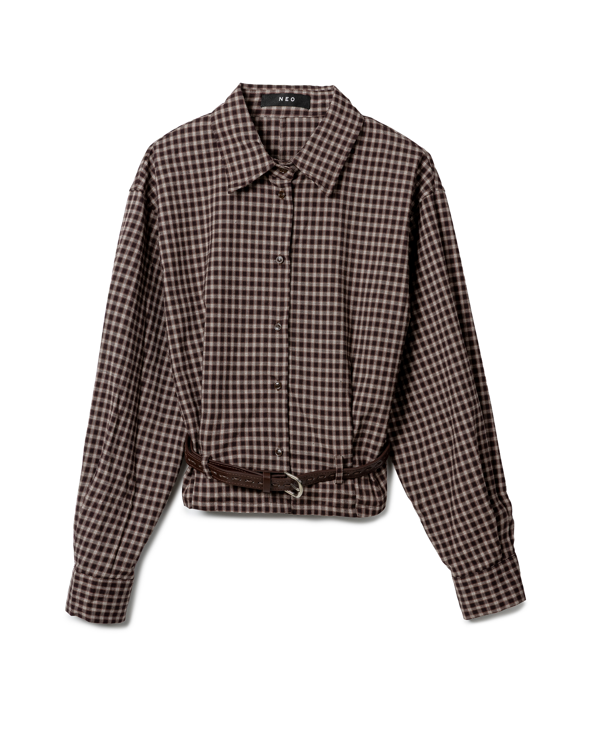 Tailored Plaid Belted Shirt