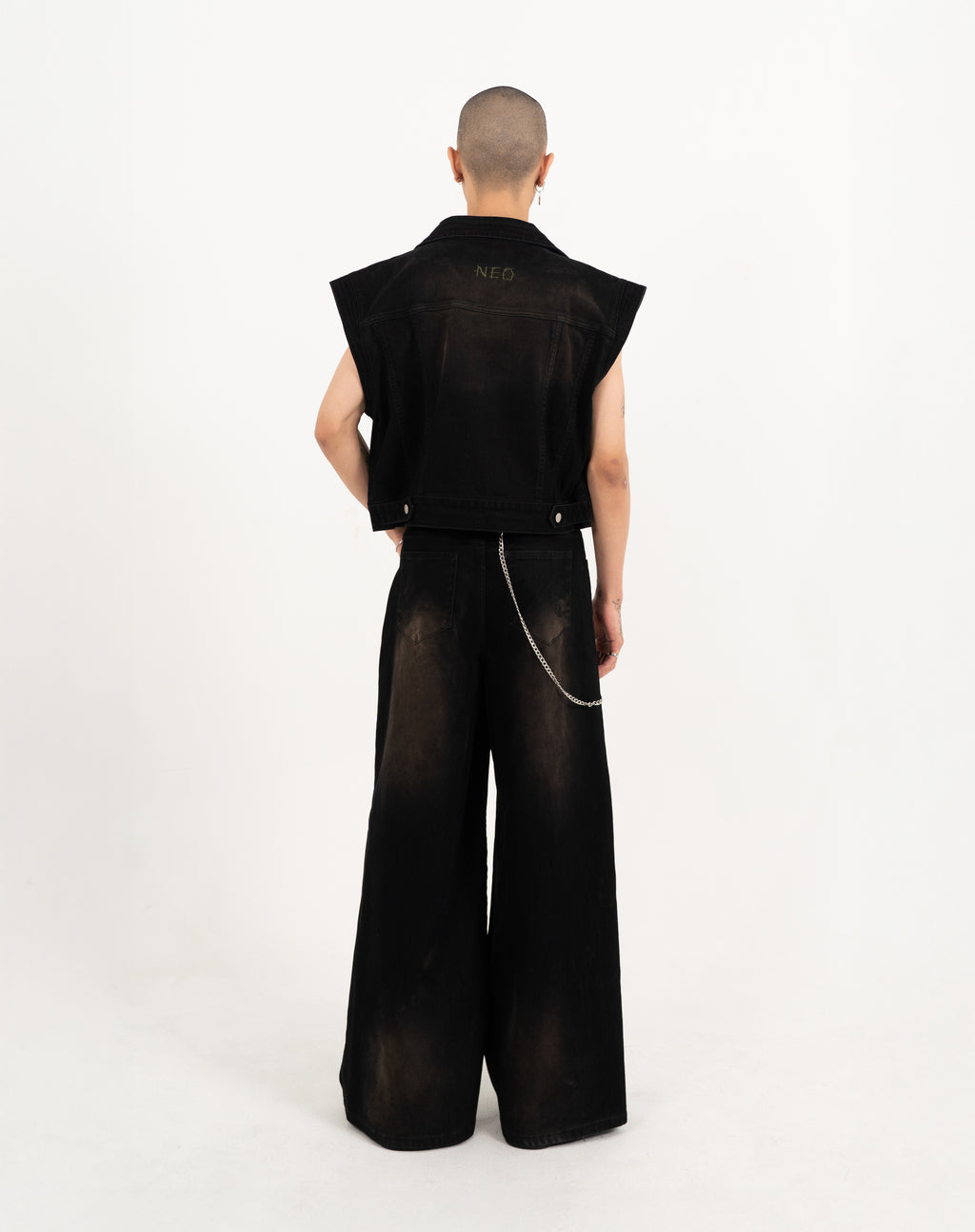 N E O CH.2 Faded Wrinkle Wide Leg Pant