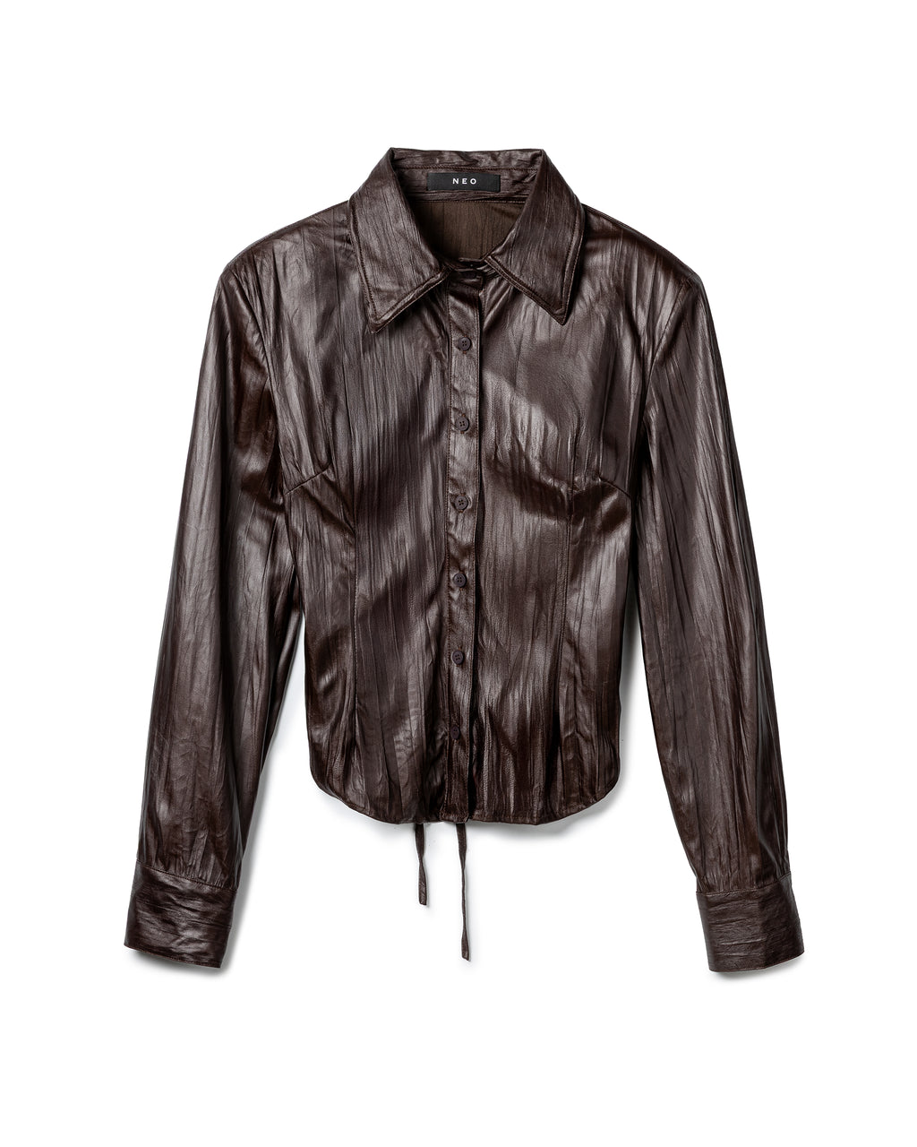 Ruched Patent-Finish Leather Shirt