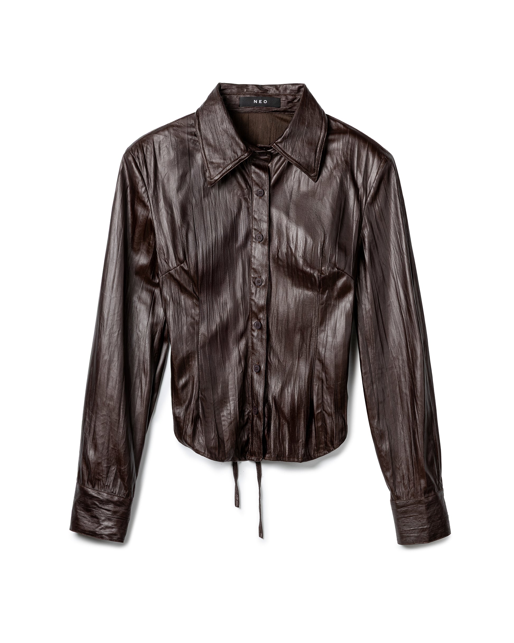 Ruched Patent-Finish Leather Shirt