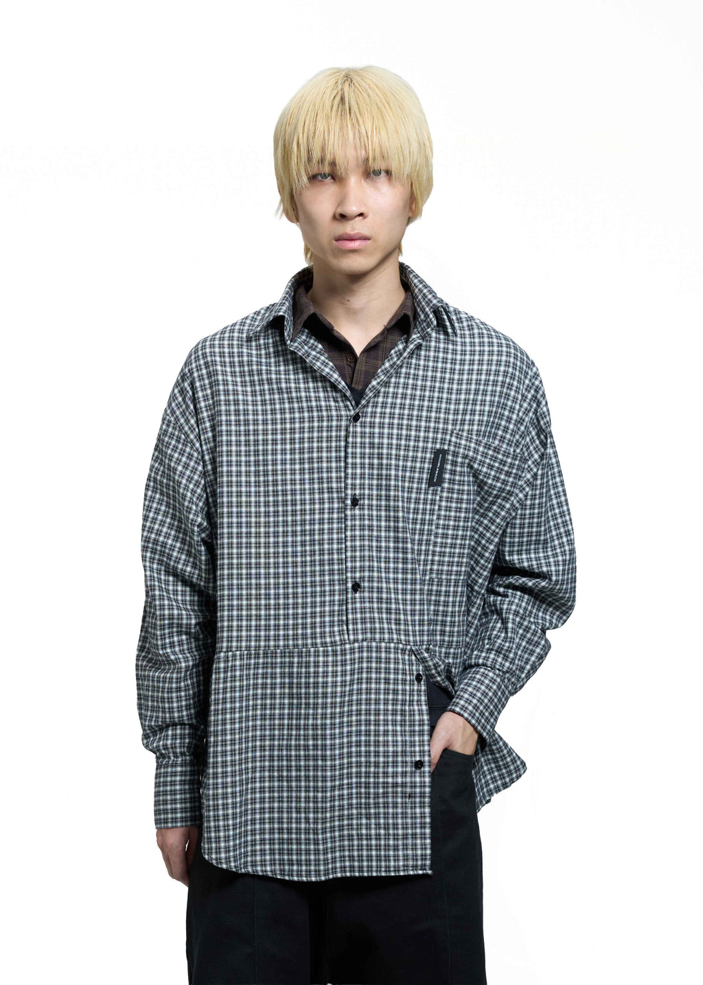DOUBLEBACK Checkered Twisted Shirt （B&W）