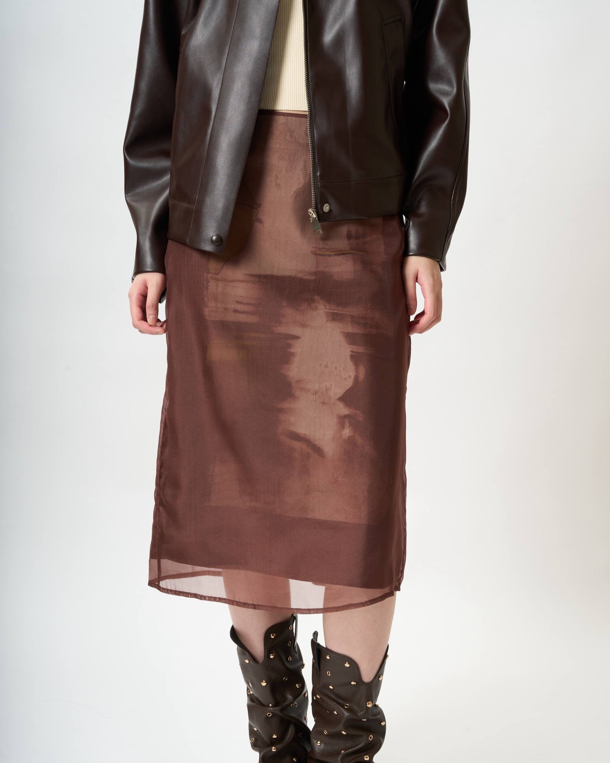 Artistic Printed Sheer Midi Skirt