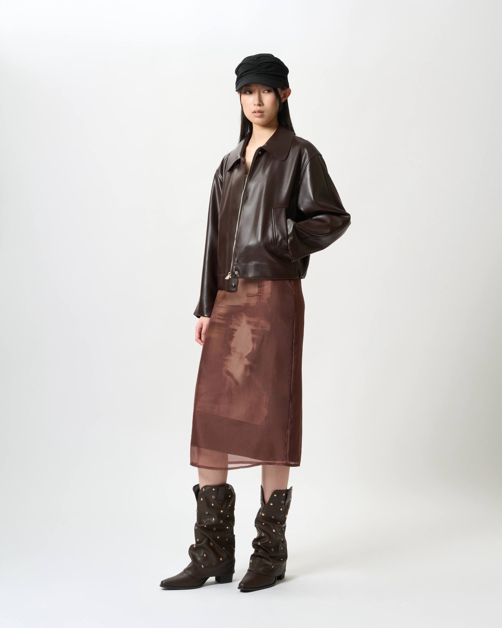Artistic Printed Sheer Midi Skirt