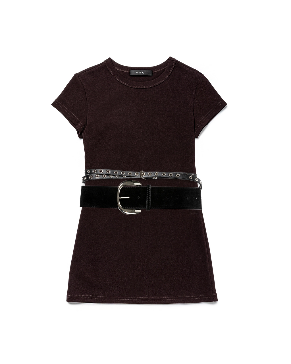 Fitted Cotton T-shirt with Stud Belt