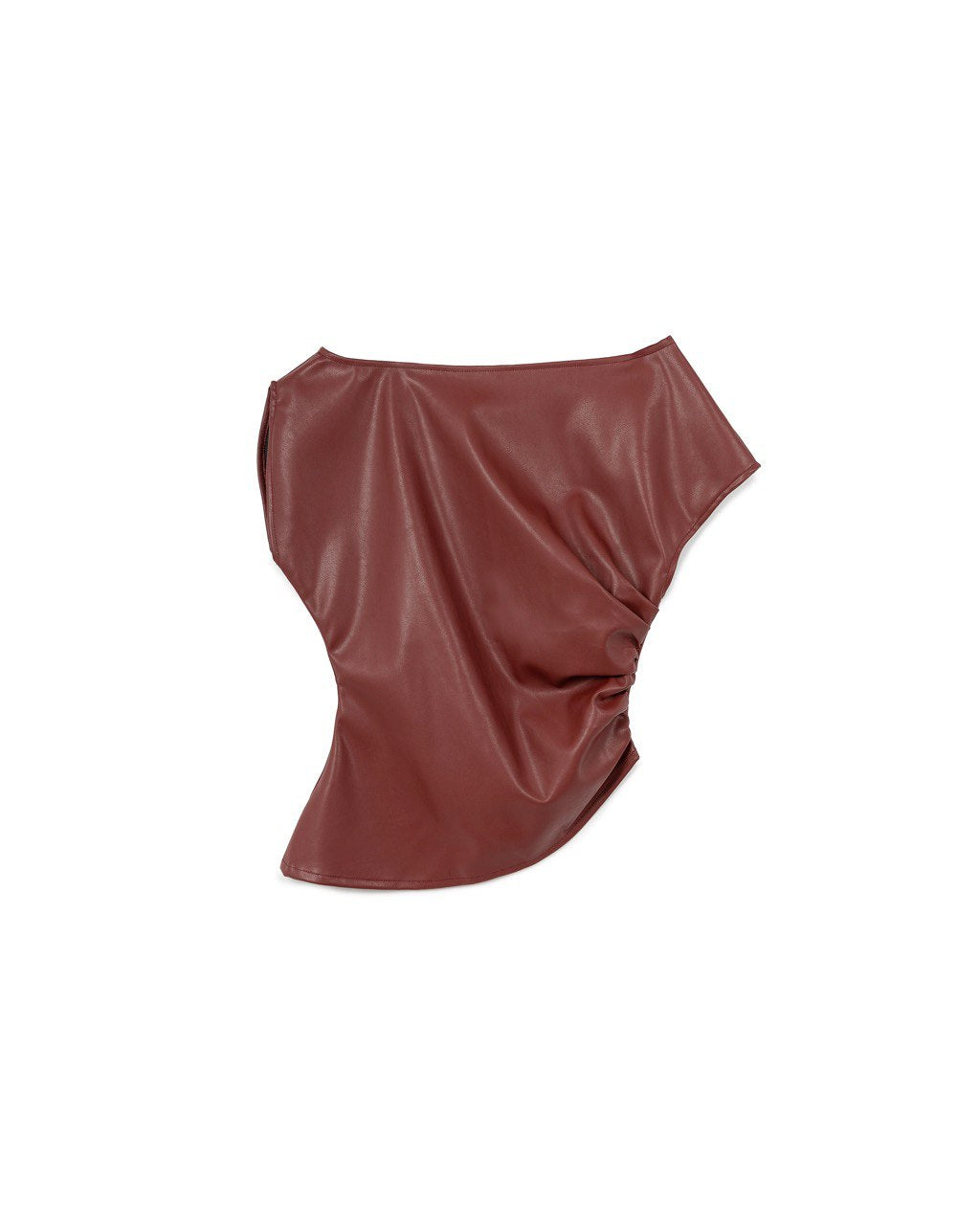 Ruched Faux Leather One-Shoulder Top