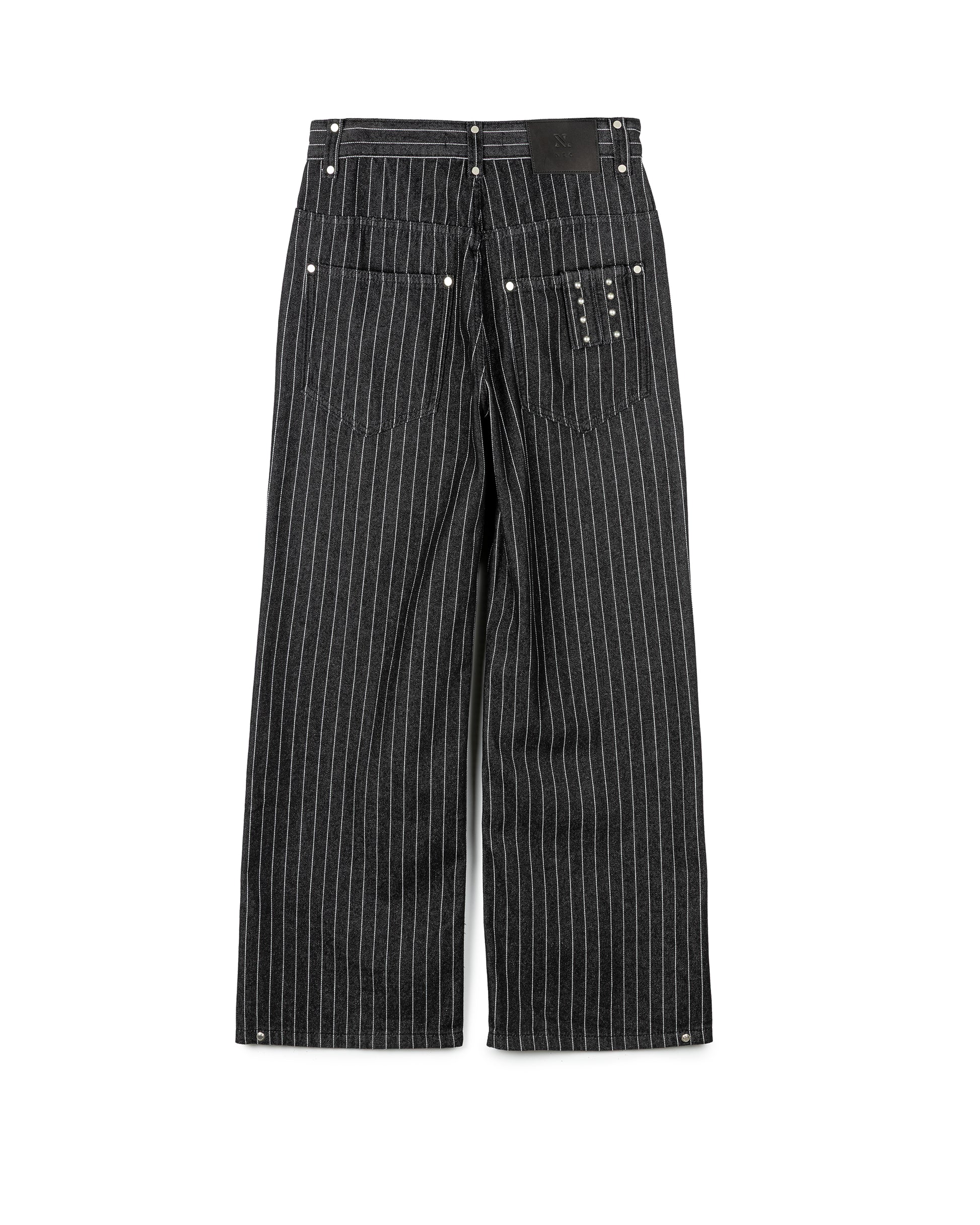 Structured Striped Denim Wide-Leg Pants