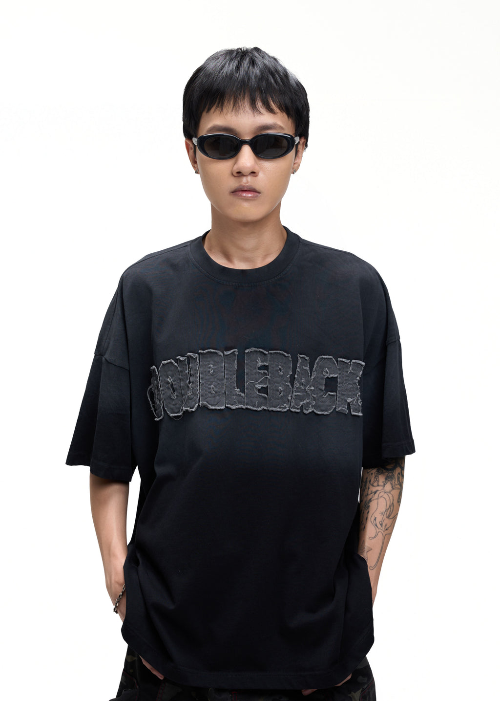 DOUBLEBACK Washed Patch Logo T-Shirt Oversized