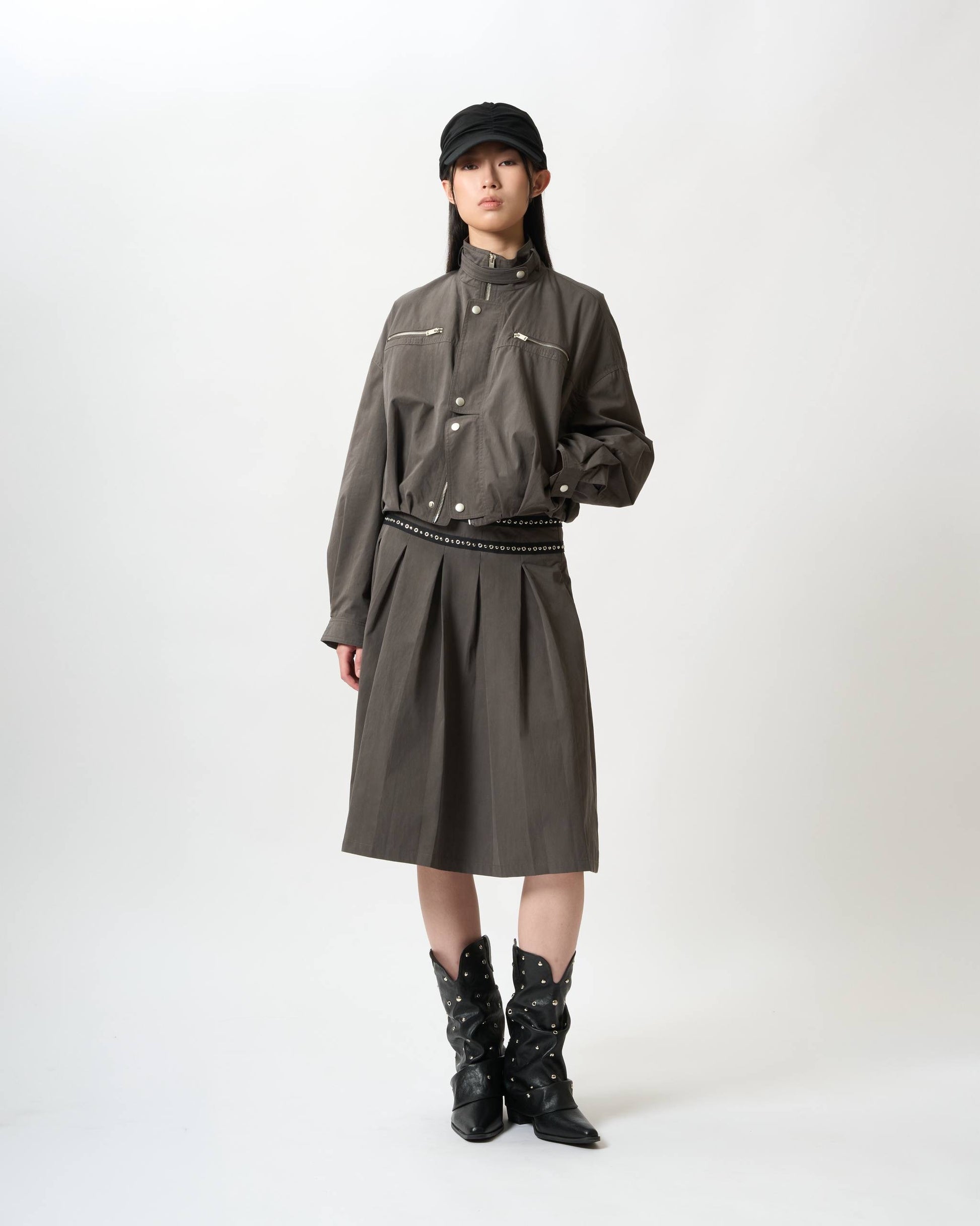 Eyelet-Trimmed Pleated Skirt