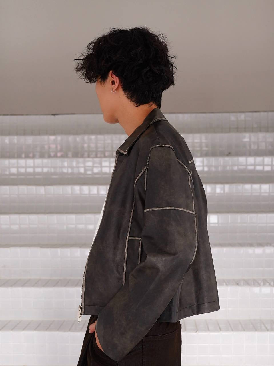 Topstitched Leather Jacket
