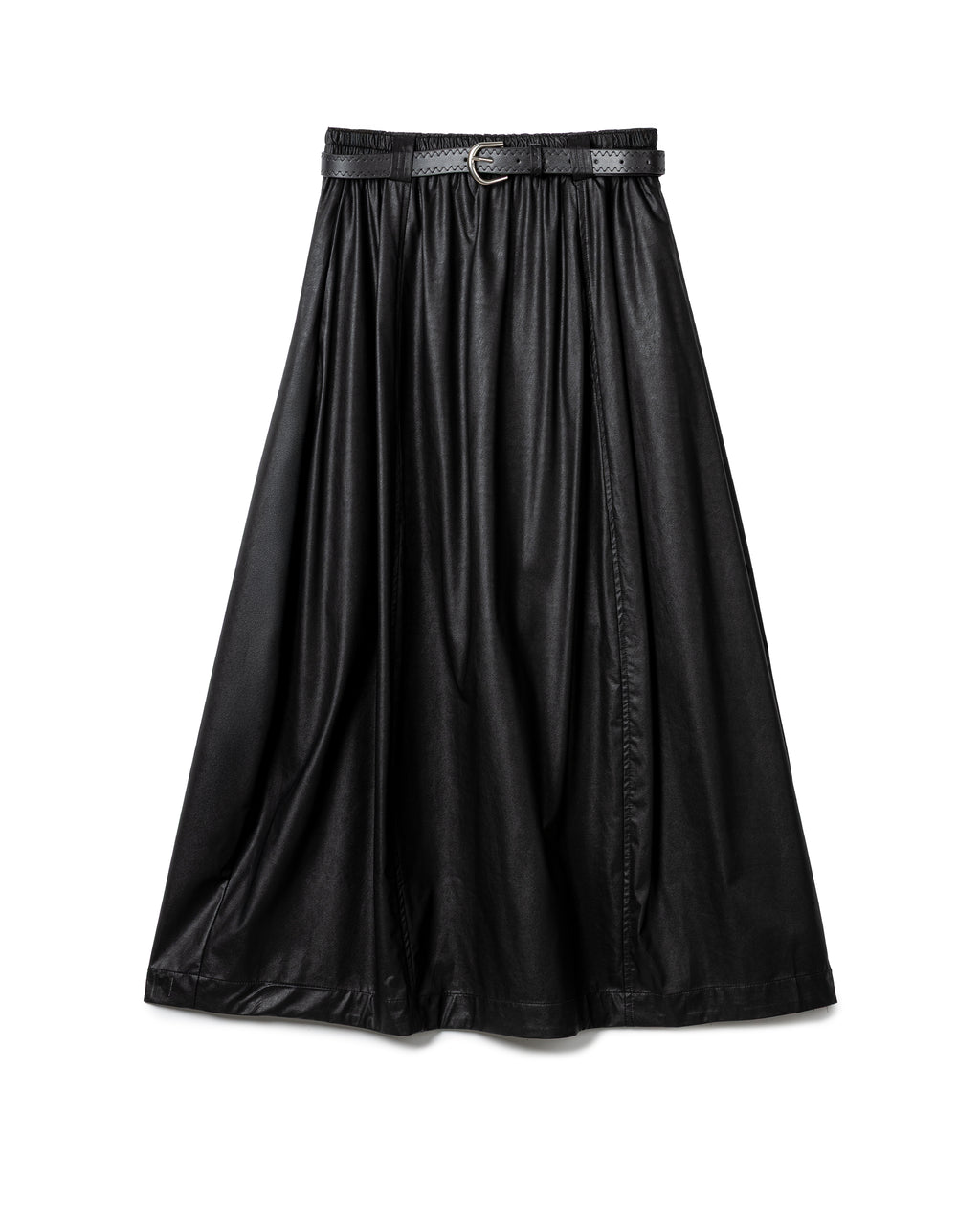 Elegantly Gathered Coated Maxi Skirt