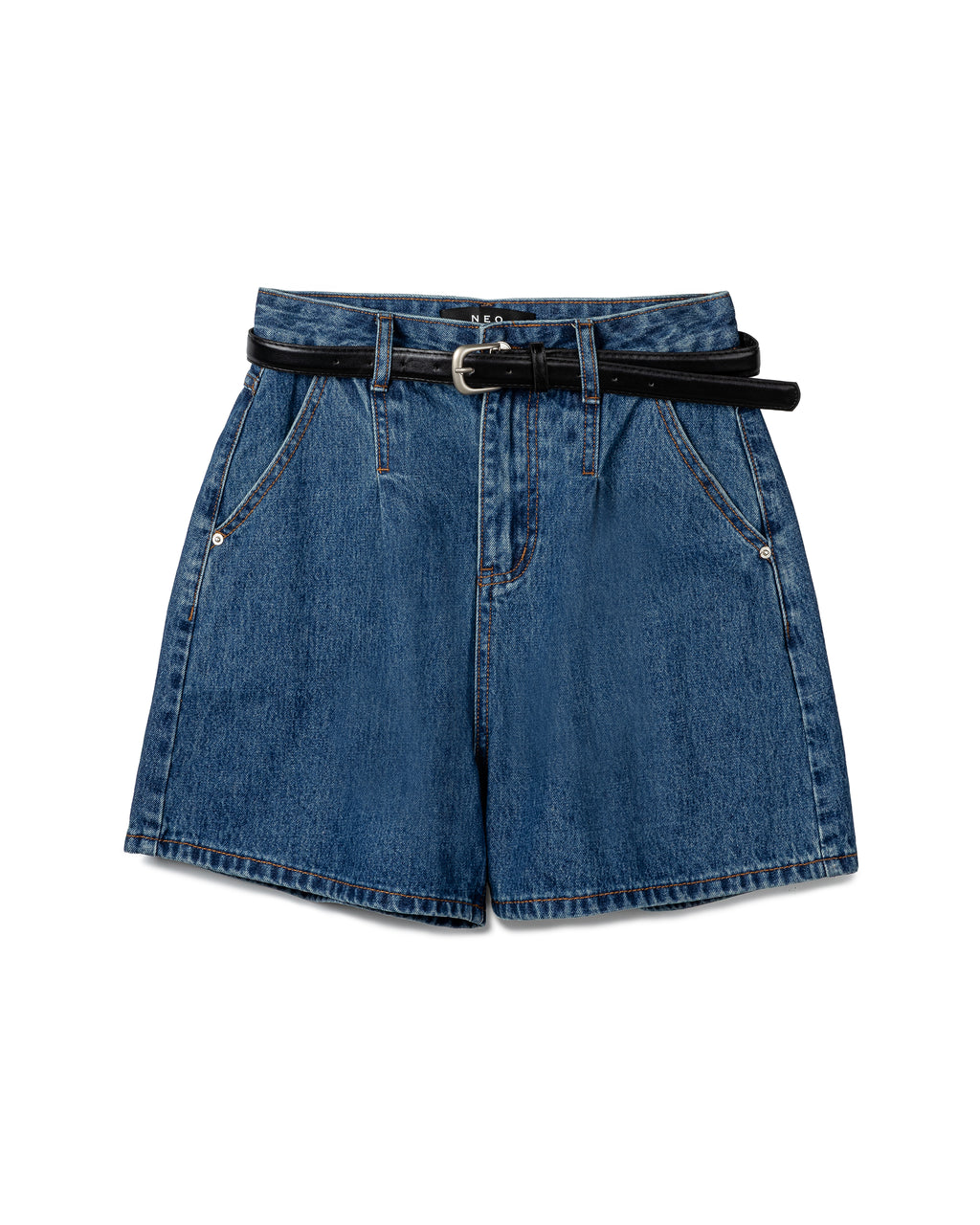 Minimalist Pleated Denim Shorts