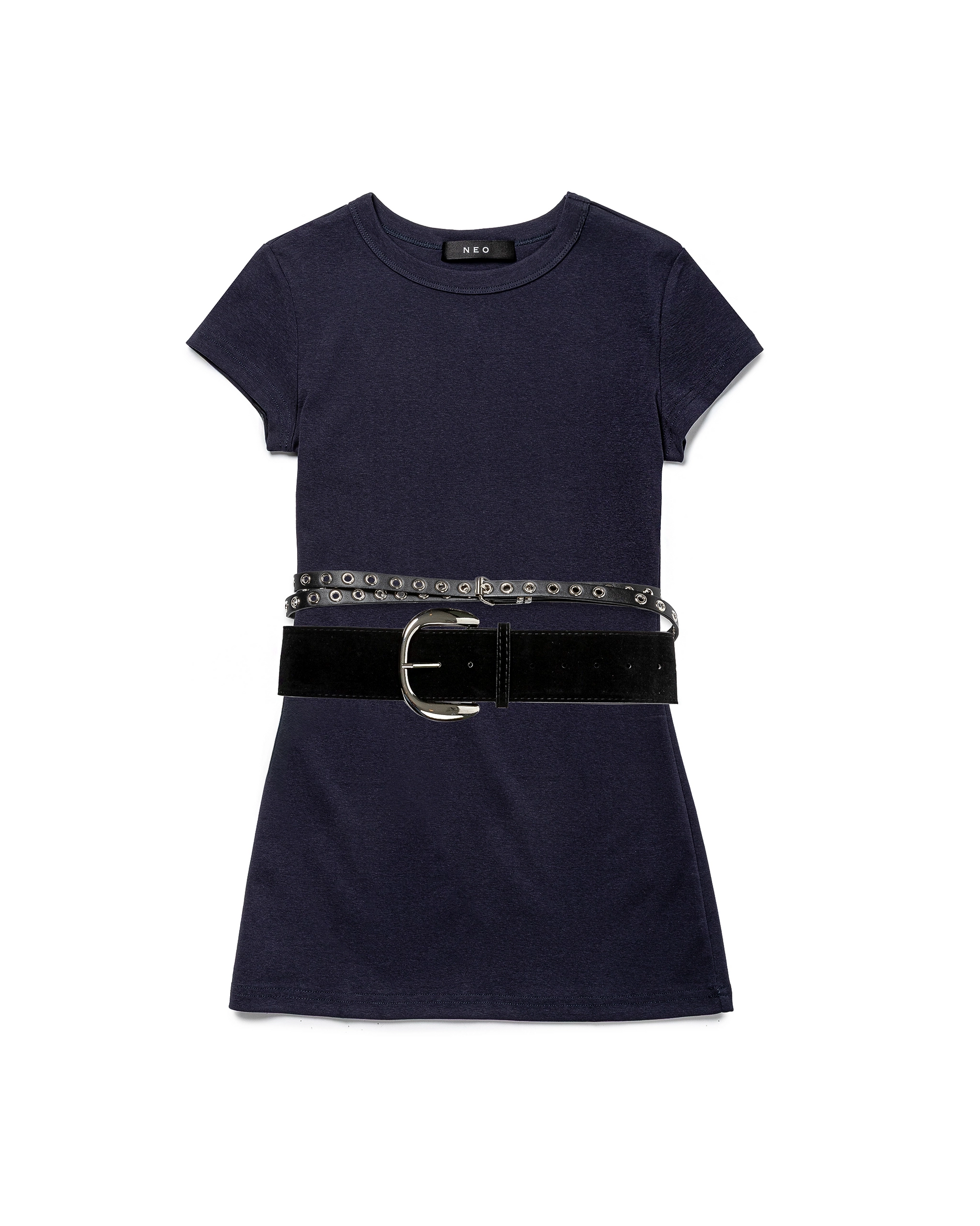 Fitted Cotton T-shirt with Stud Belt