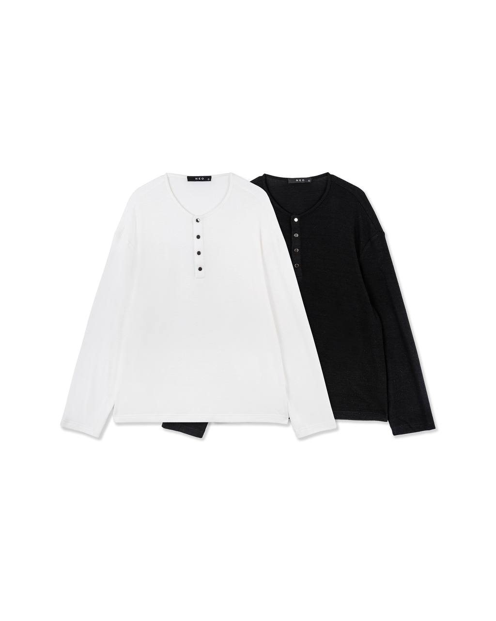 Minimal Button Neck Long Sleeve