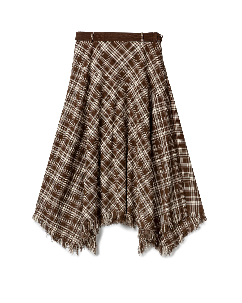 Asymmetric Fringed Plaid Skirt