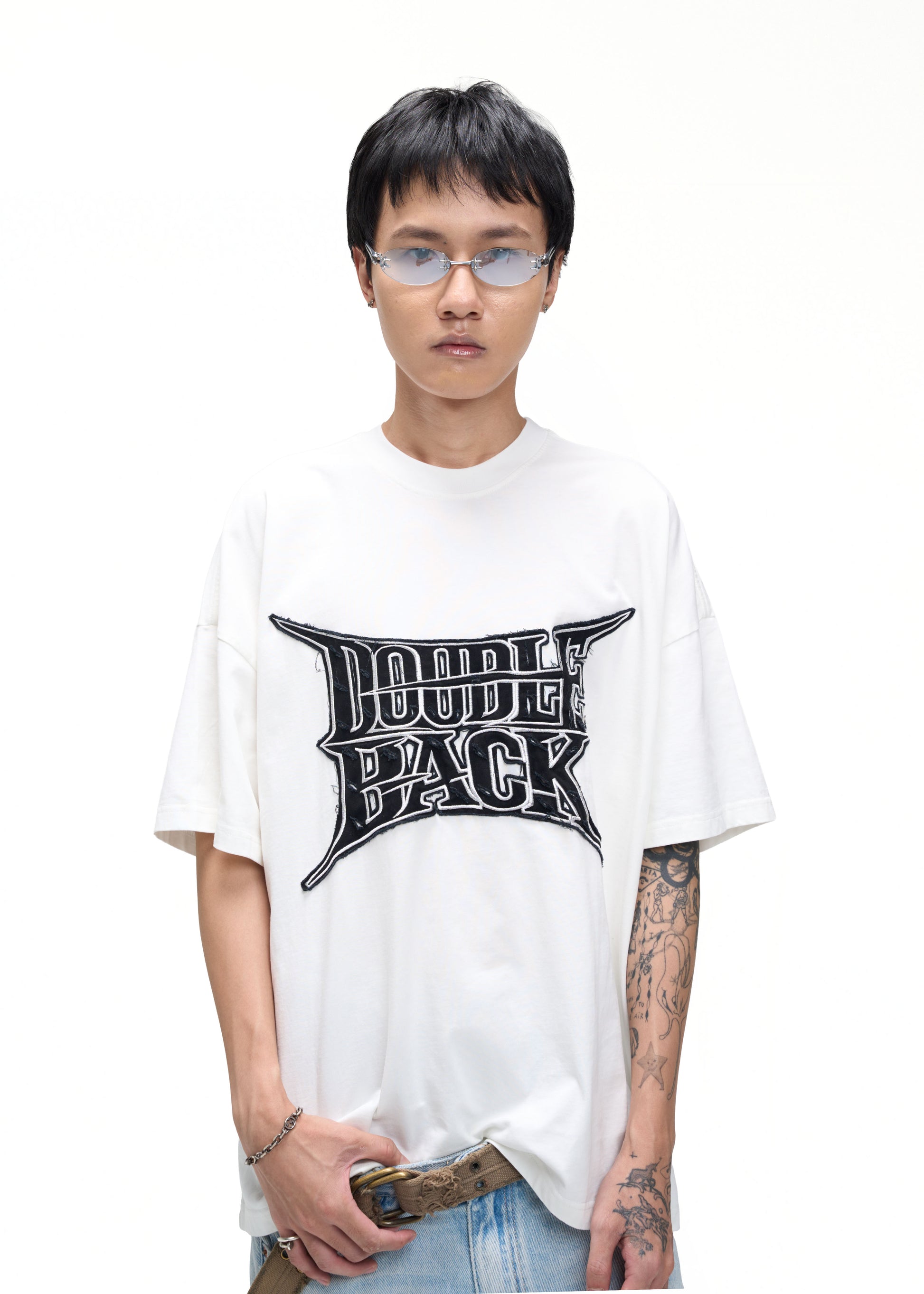 DOUBLEBACK Ripped Embroidery T-Shirt Oversized