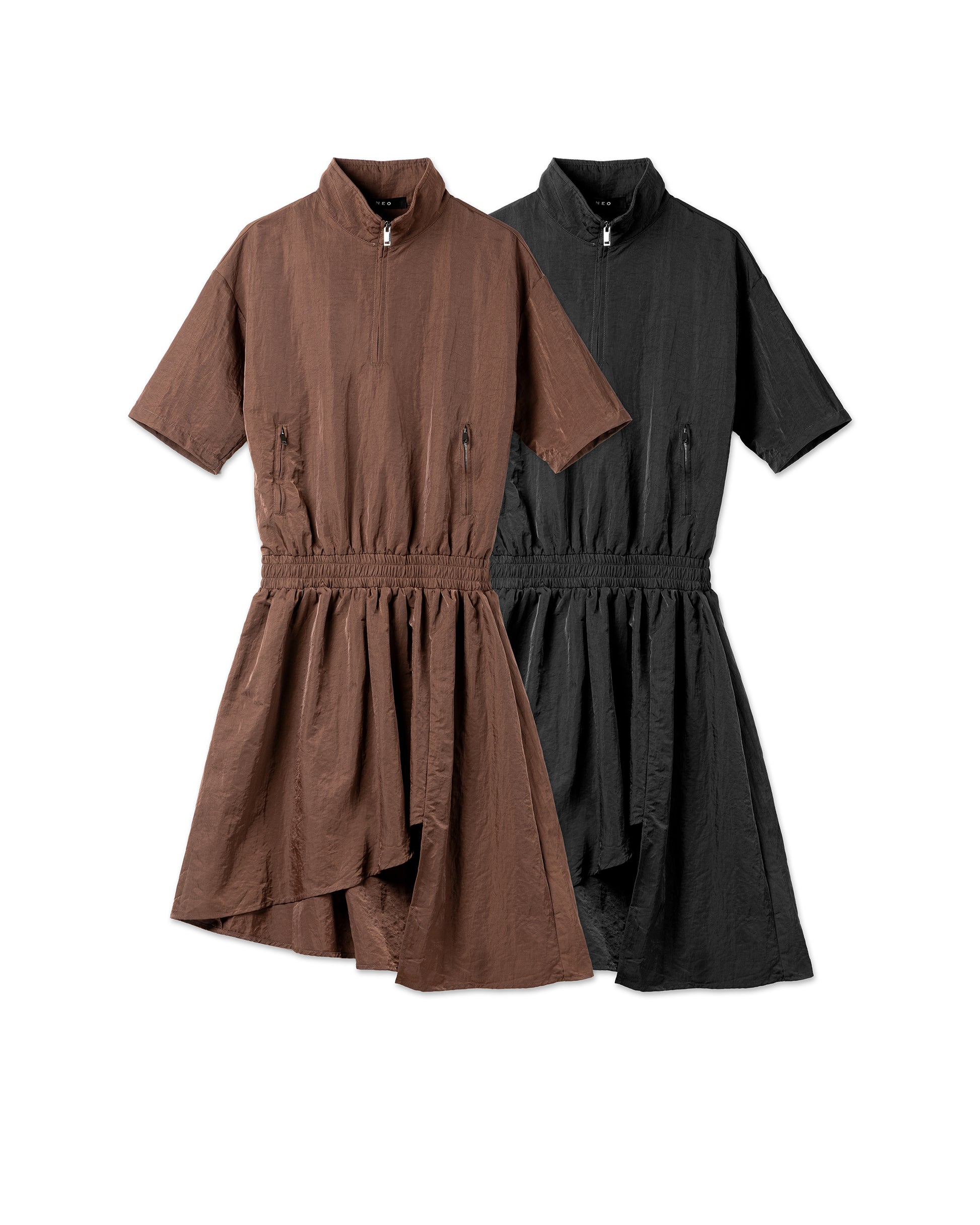 Drawstring Tech-Fabric Mini Dress