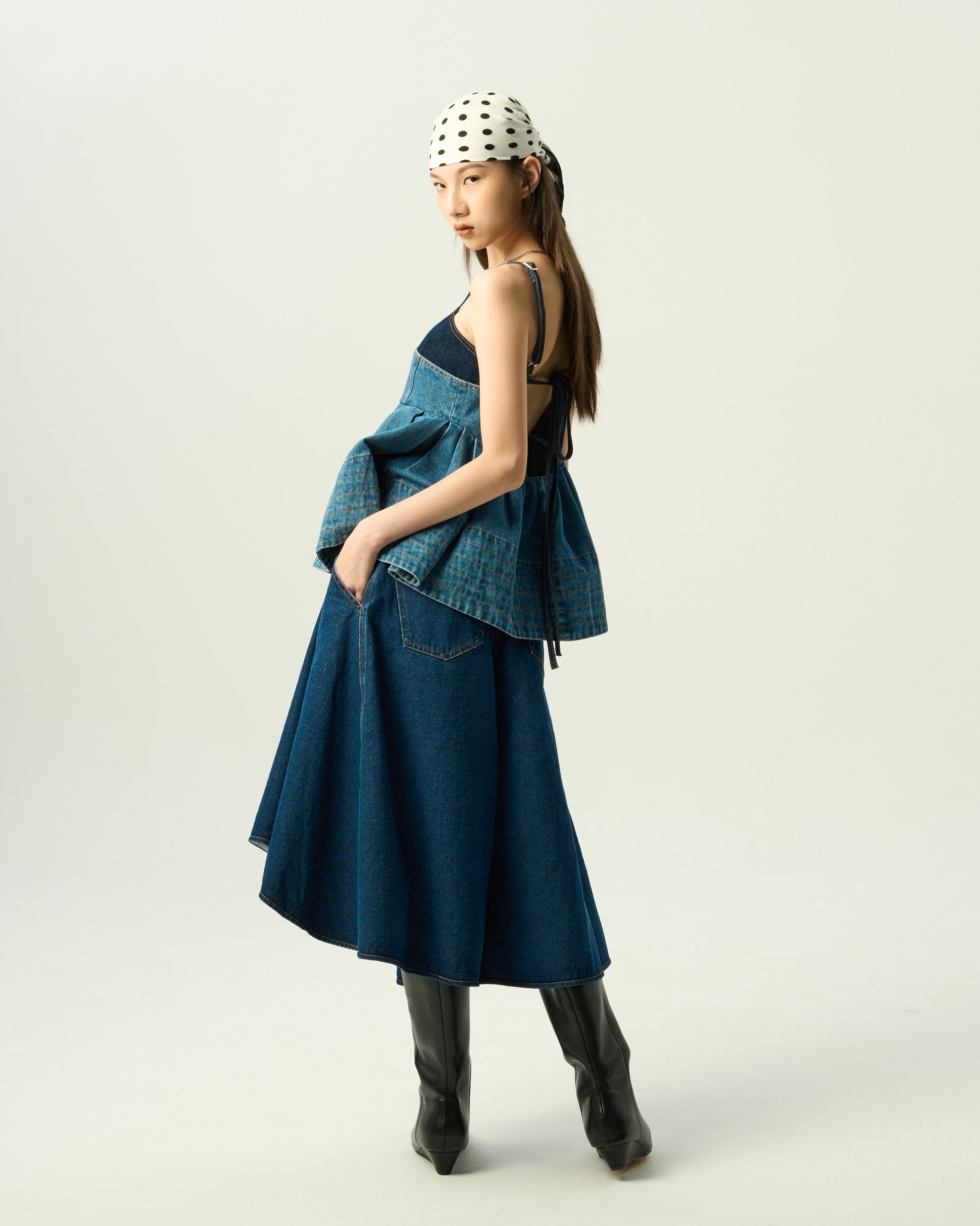 Asym Pleated Denim Culottes