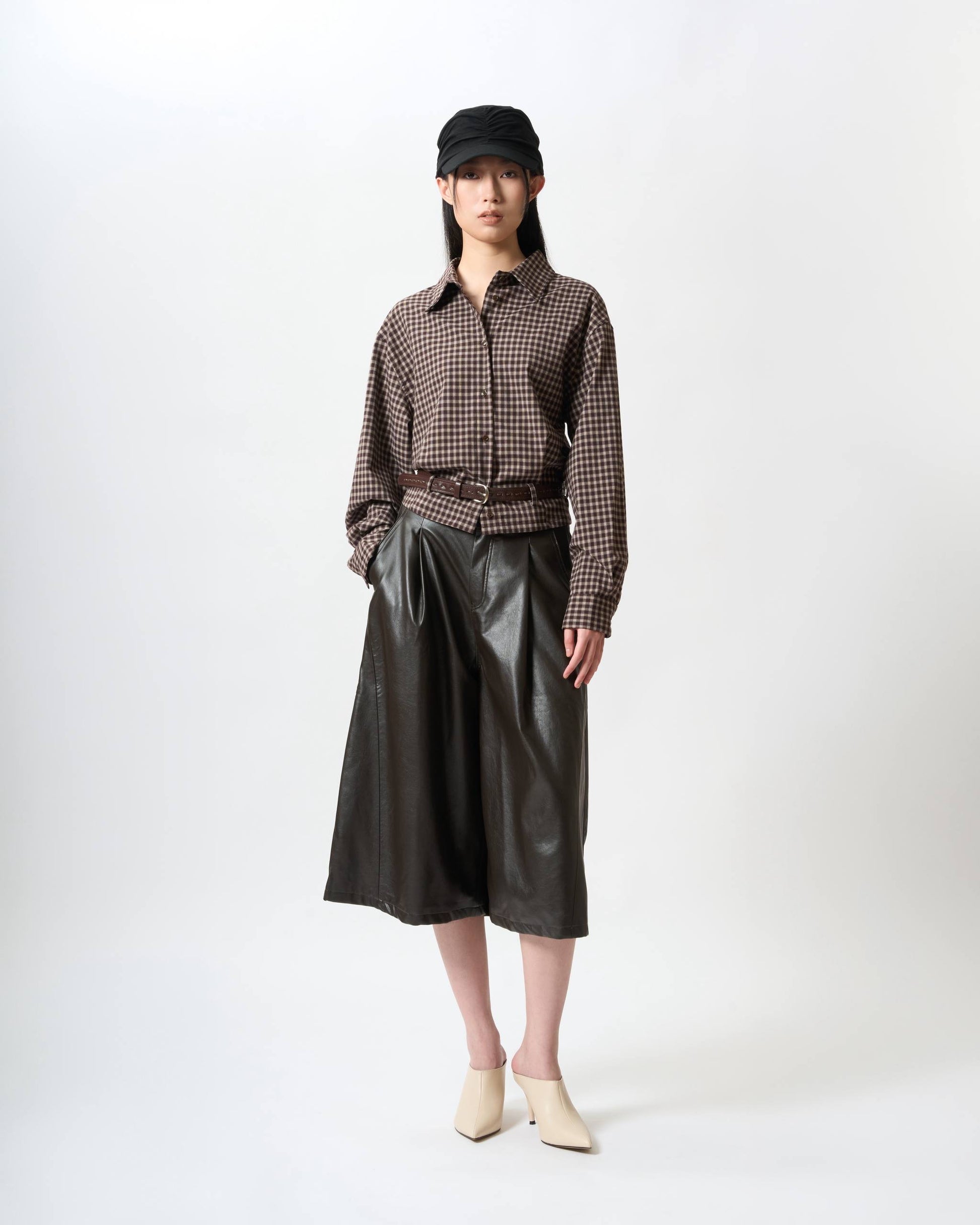 Sophisticated Ruched Faux-Leather Culottes