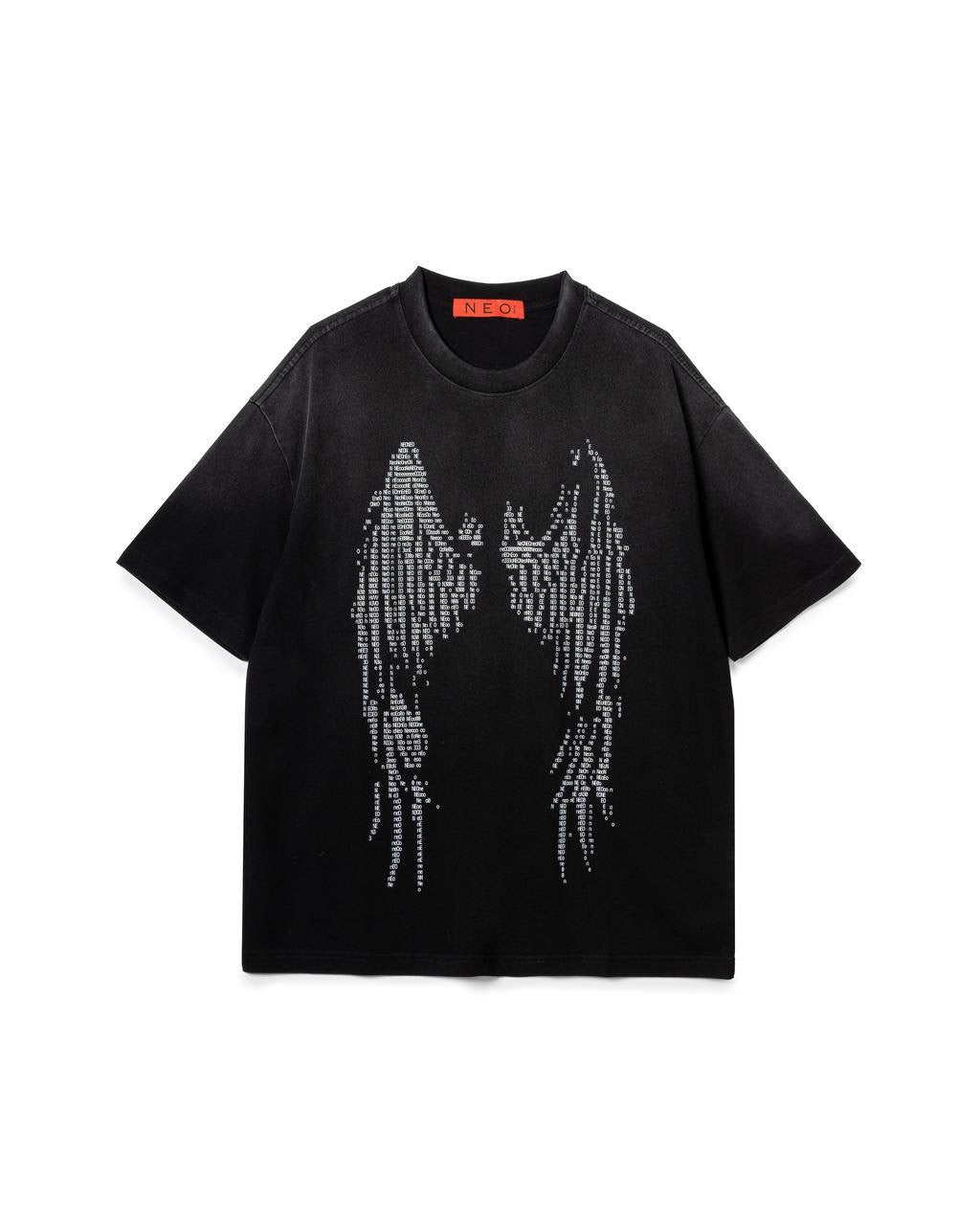 N E O Acid-Wash Typographic Wing Print Top