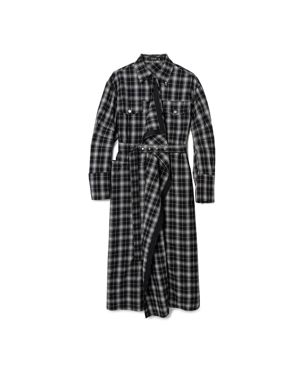 Asymmetric Tie Plaid Shirt Dress