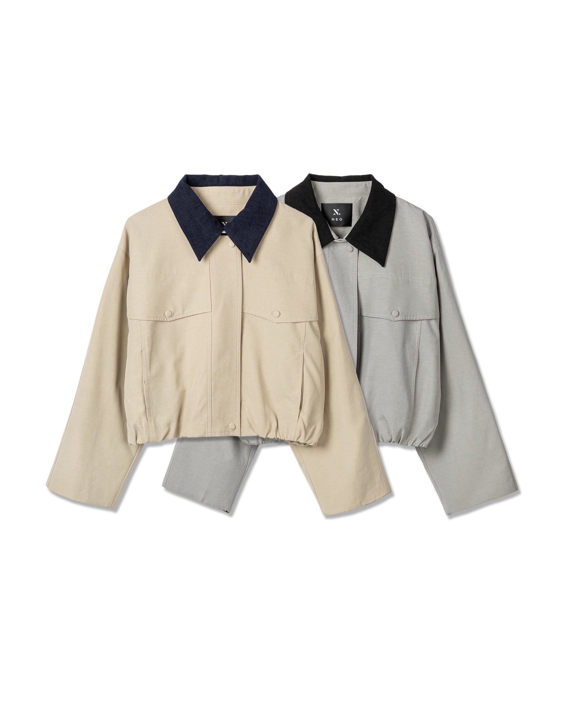 Contrast-Collar Cropped Blouson Jacket
