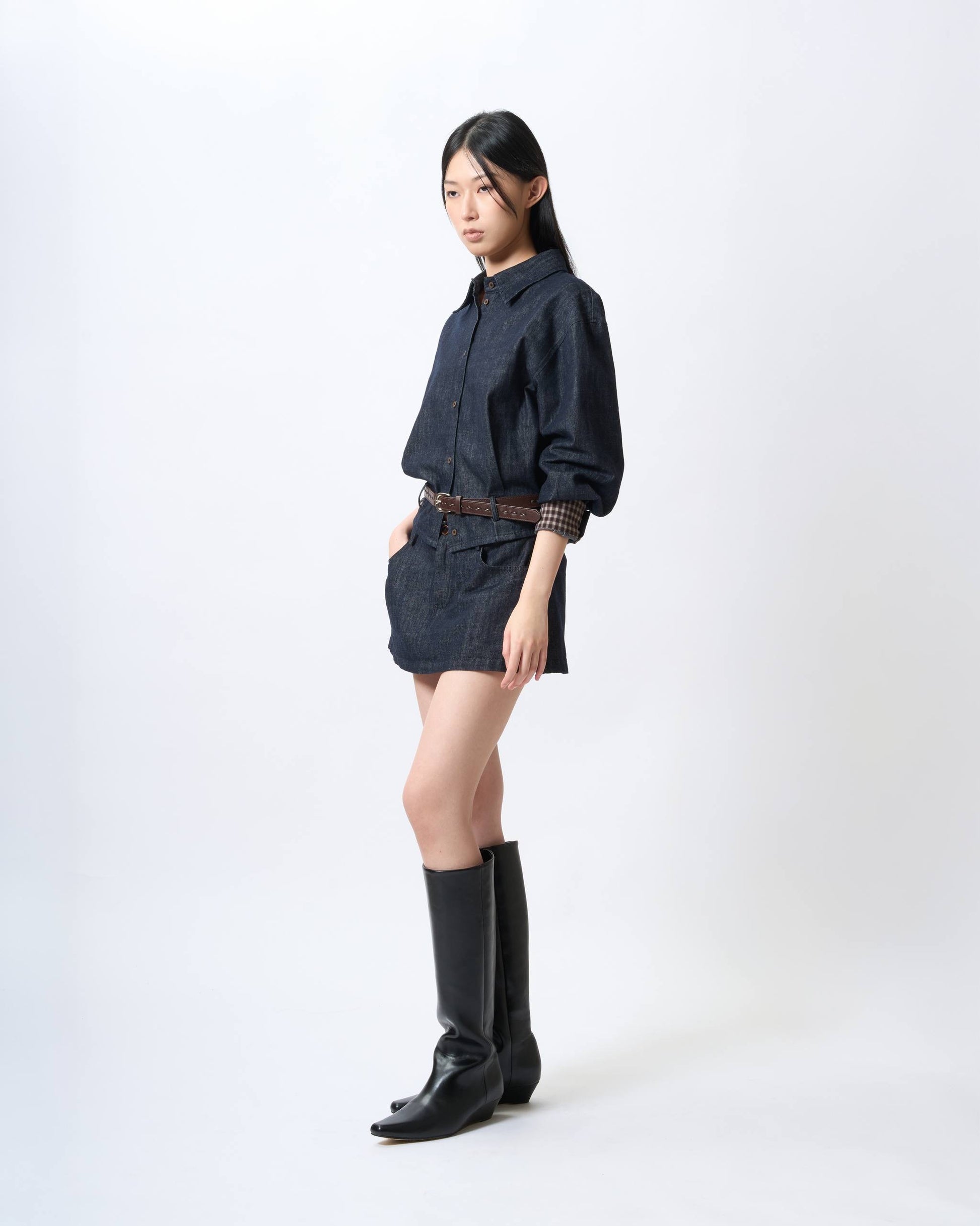 Minimalist Raw Denim Mini Skort