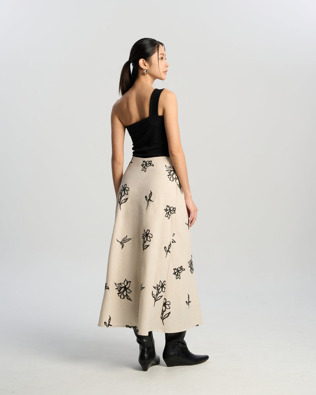 Embroidered Linen Midi Skirt