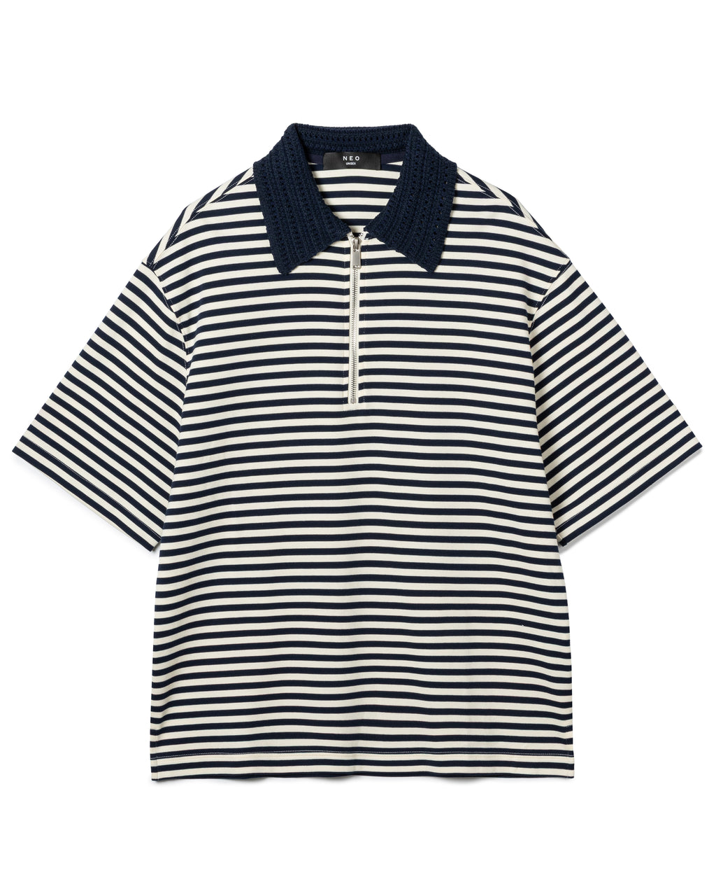 Retro Crochet-Collar Striped Polo