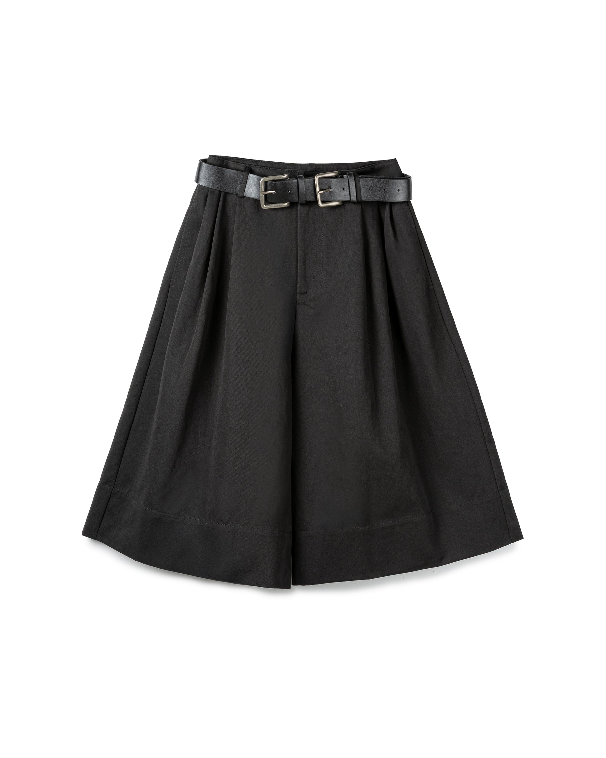 Belted Pleated Wide-Leg Culottes