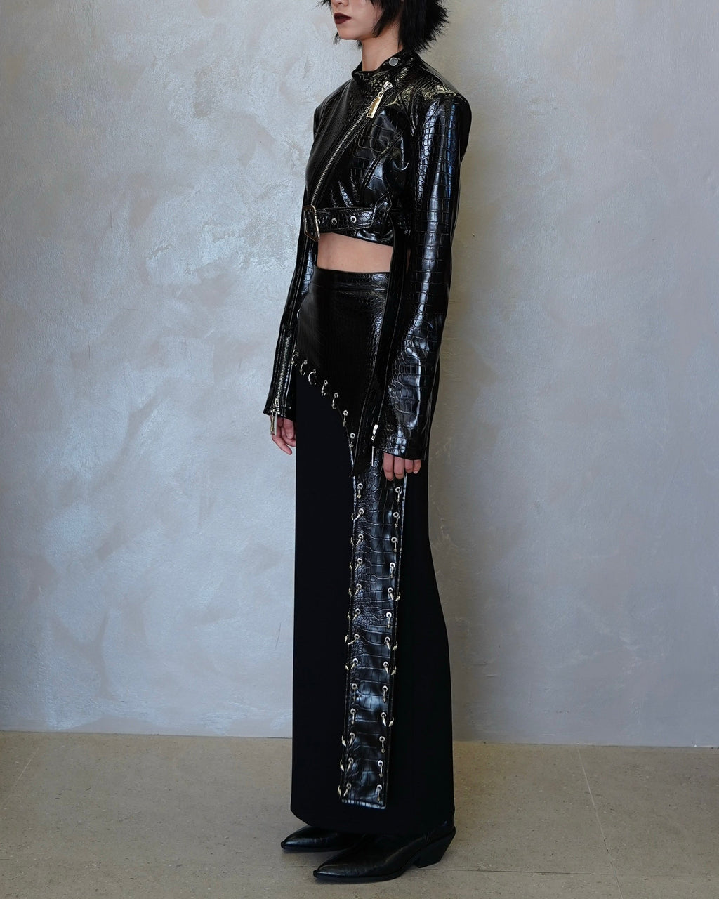 Faux Croc Belted Jacket