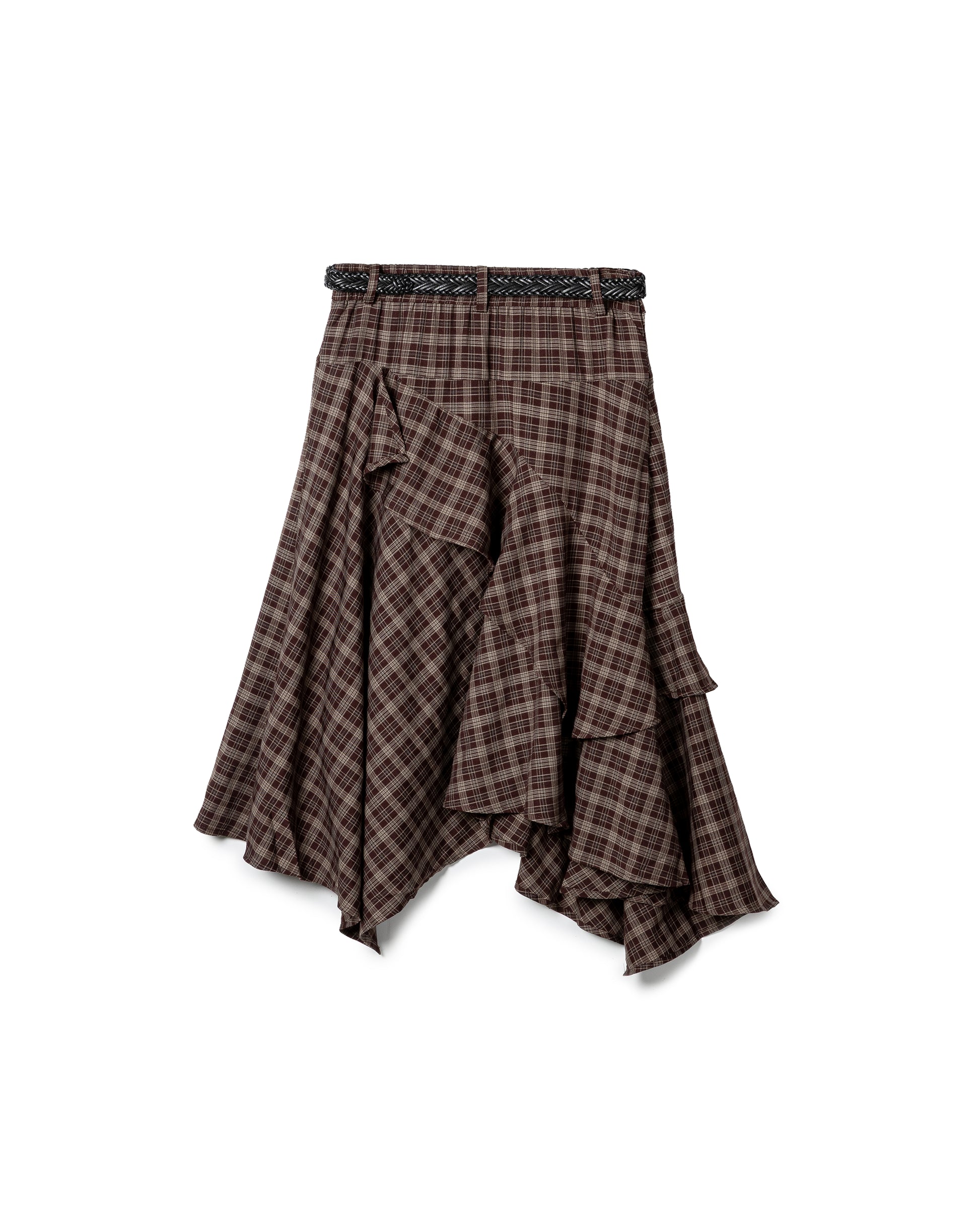 Asymmetric Ruffled Plaid Midi Skirt