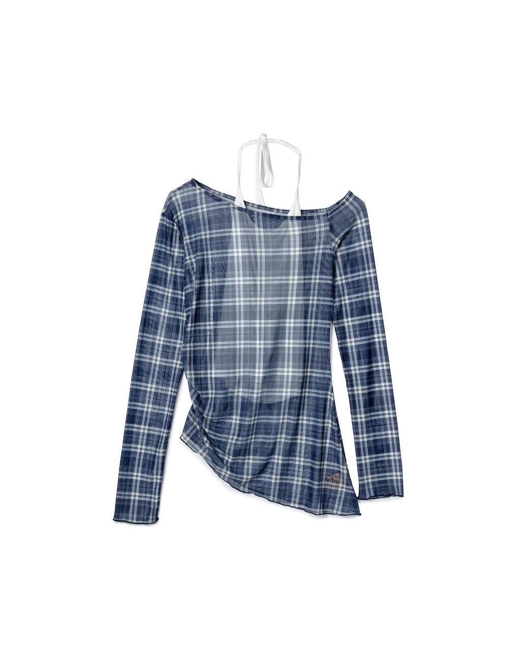 Sheer Asym Plaid Top